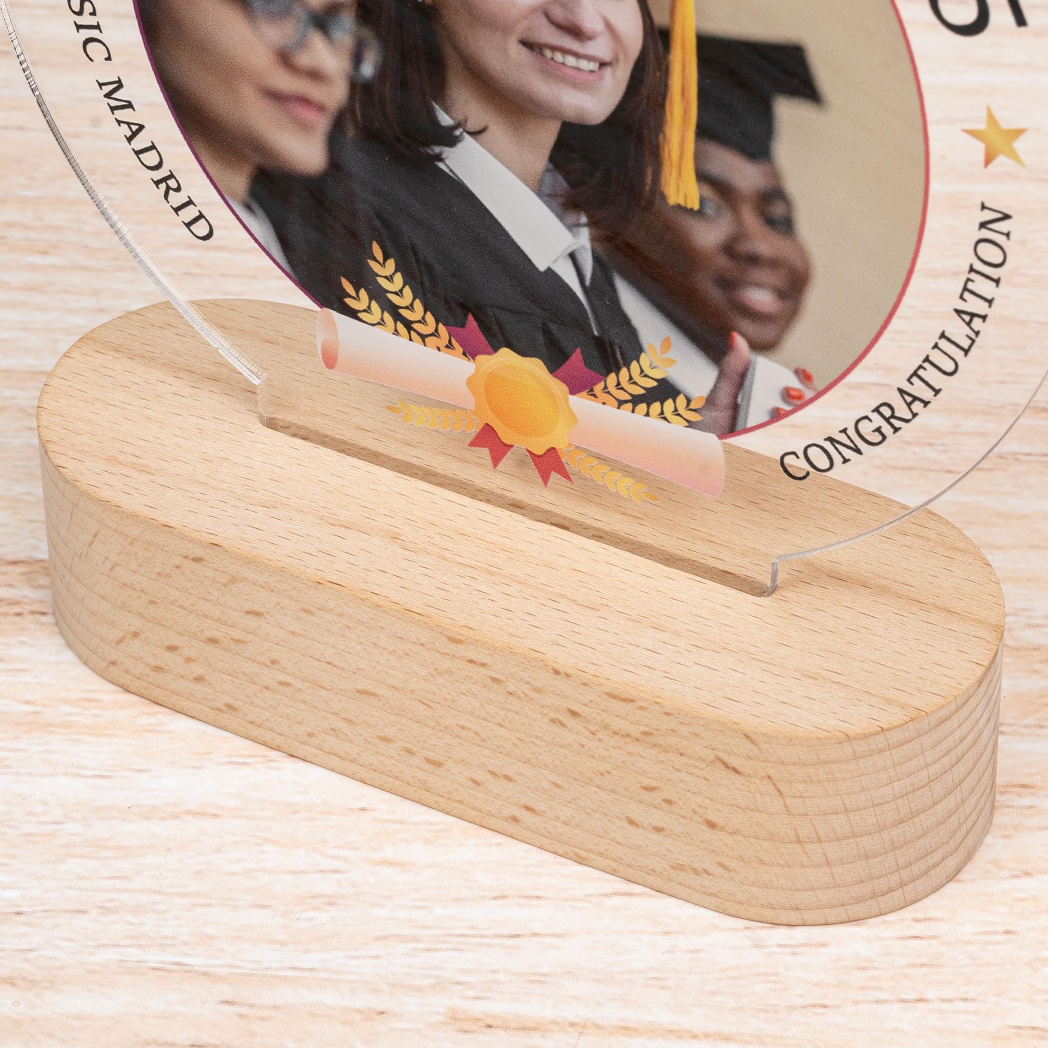 Wanapix | Trofeo Personalizzabile con Nome e Foto | Targa Personalizzata | Plexiglass | Base in Legno Naturale | Rotondo