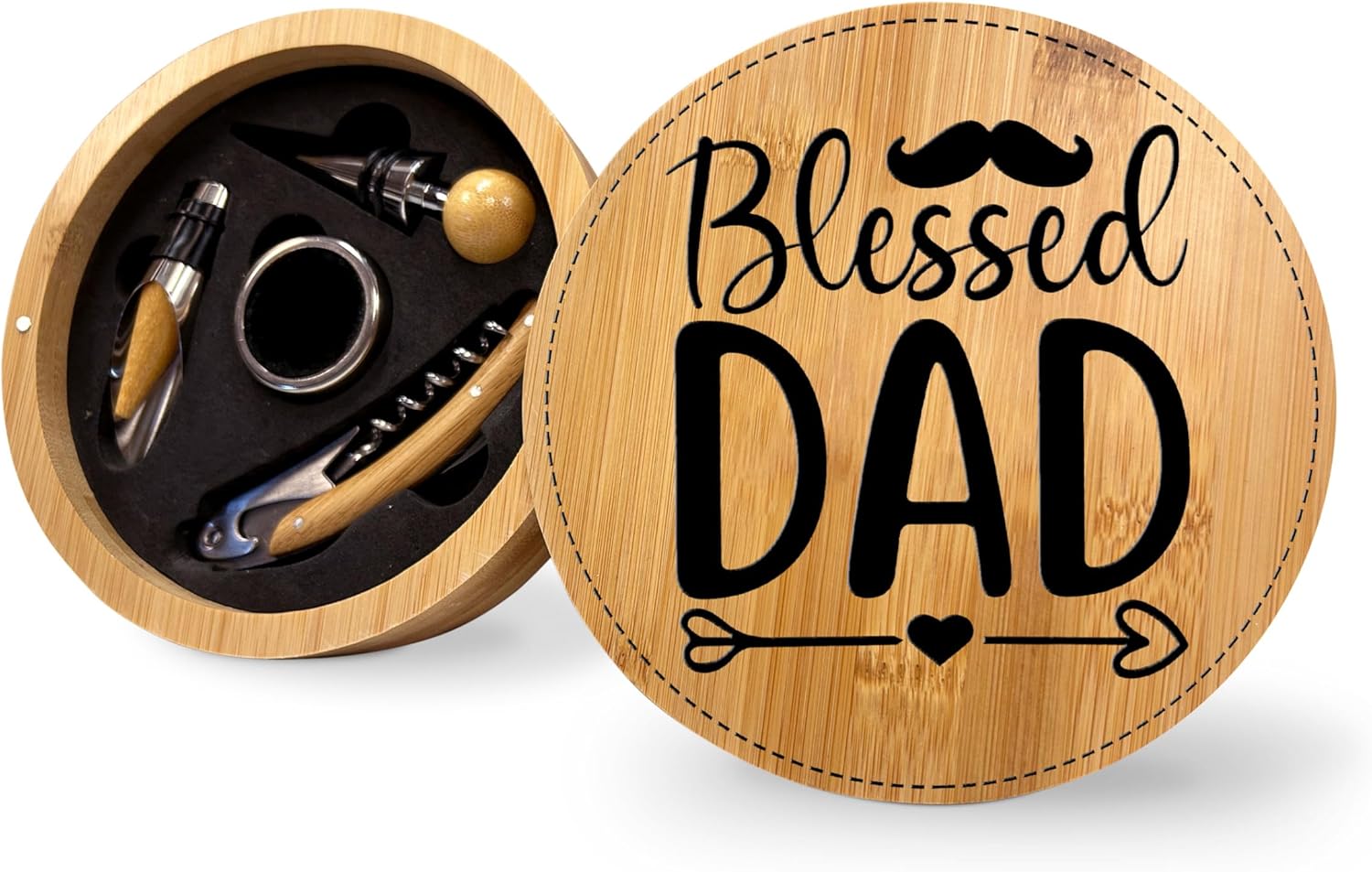 Blessed Dad Bamboo Wine Bottle Opener Tool Set, Gifts For Dad, Wine Set Gifts for Men, Wine Kit, Wine Tools, Essential Wine Tools, Father's Day Birthday Christmas Gift Idea For Men