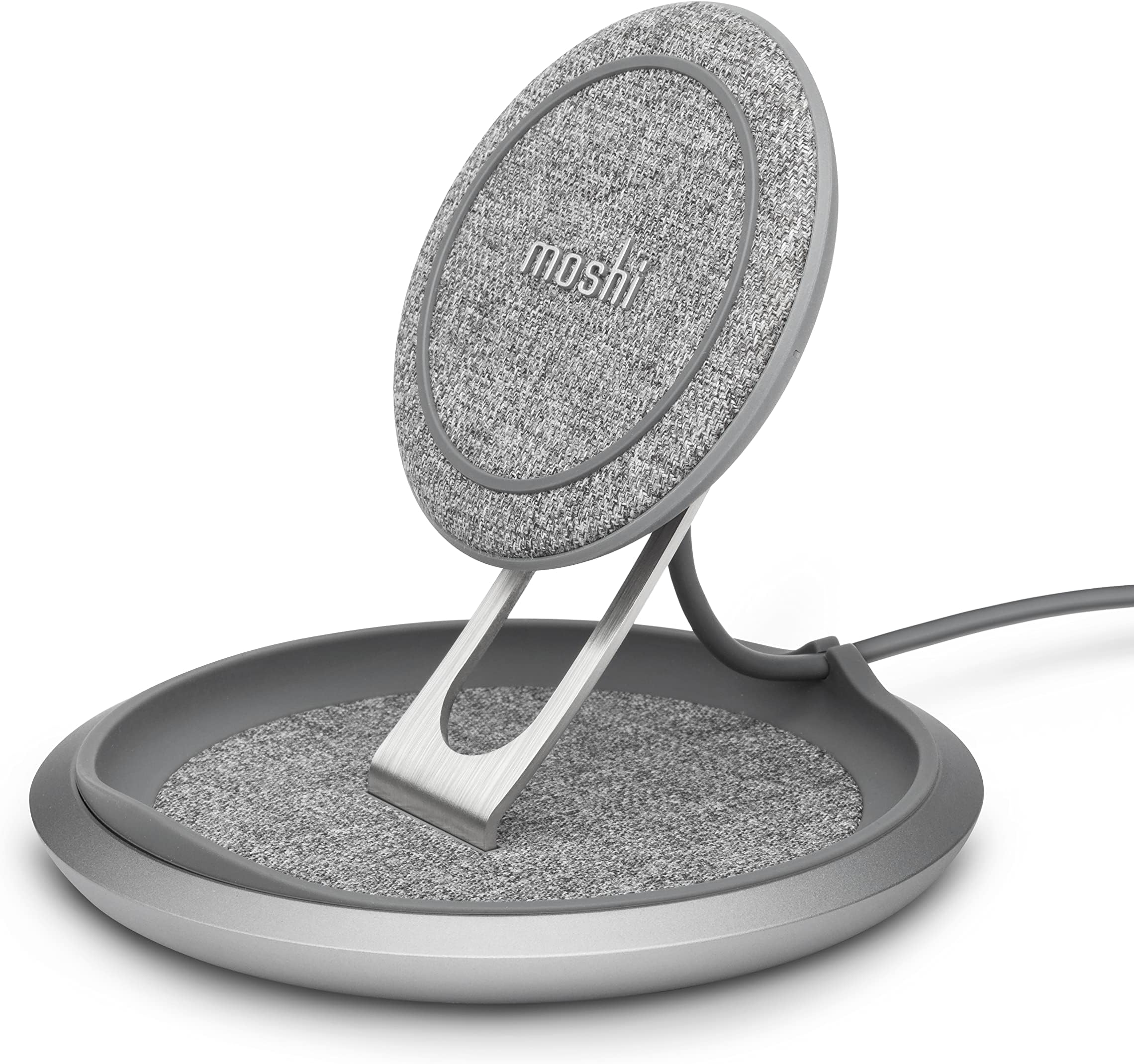 Moshi Lounge Q Wireless Charger Stand with Adjustable-Height, Textured Fabric, Fast-Charge Up to 15W Compatible with iPhone 12 Mini/12 Pro/12 Pro Max/SE 2/11 Series, Galaxy/Note, Pixel (No AC Adapter)