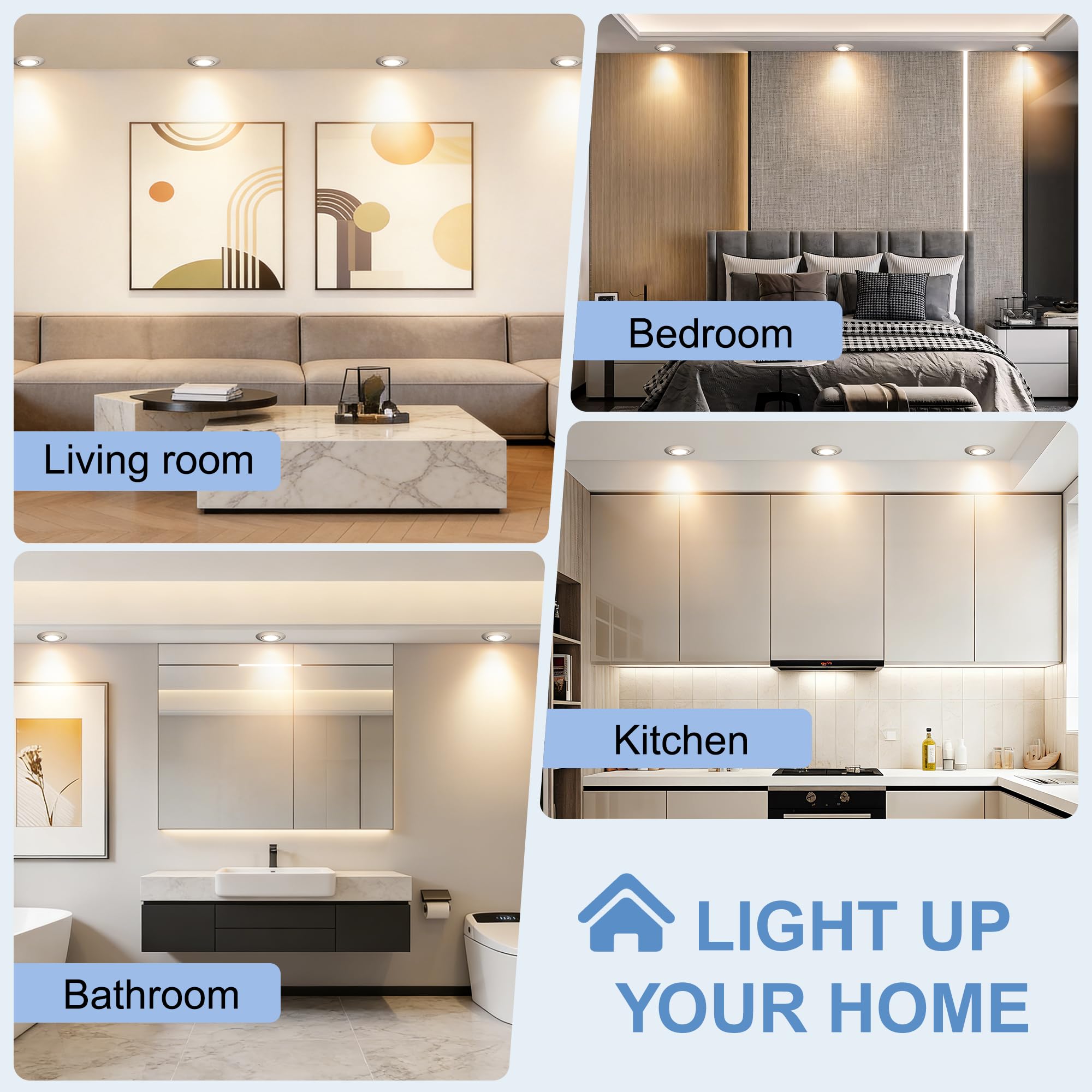 Spot LED Encastrable Dimmable 220V, 5.5W 600LM IP44 Spots LED Encastrable Extra Plat 68mm, 45° Orientable Spots de Plafond 2700K Blanc Chaud Spot Salle de Bain, Nickel Brossé Lot de 6