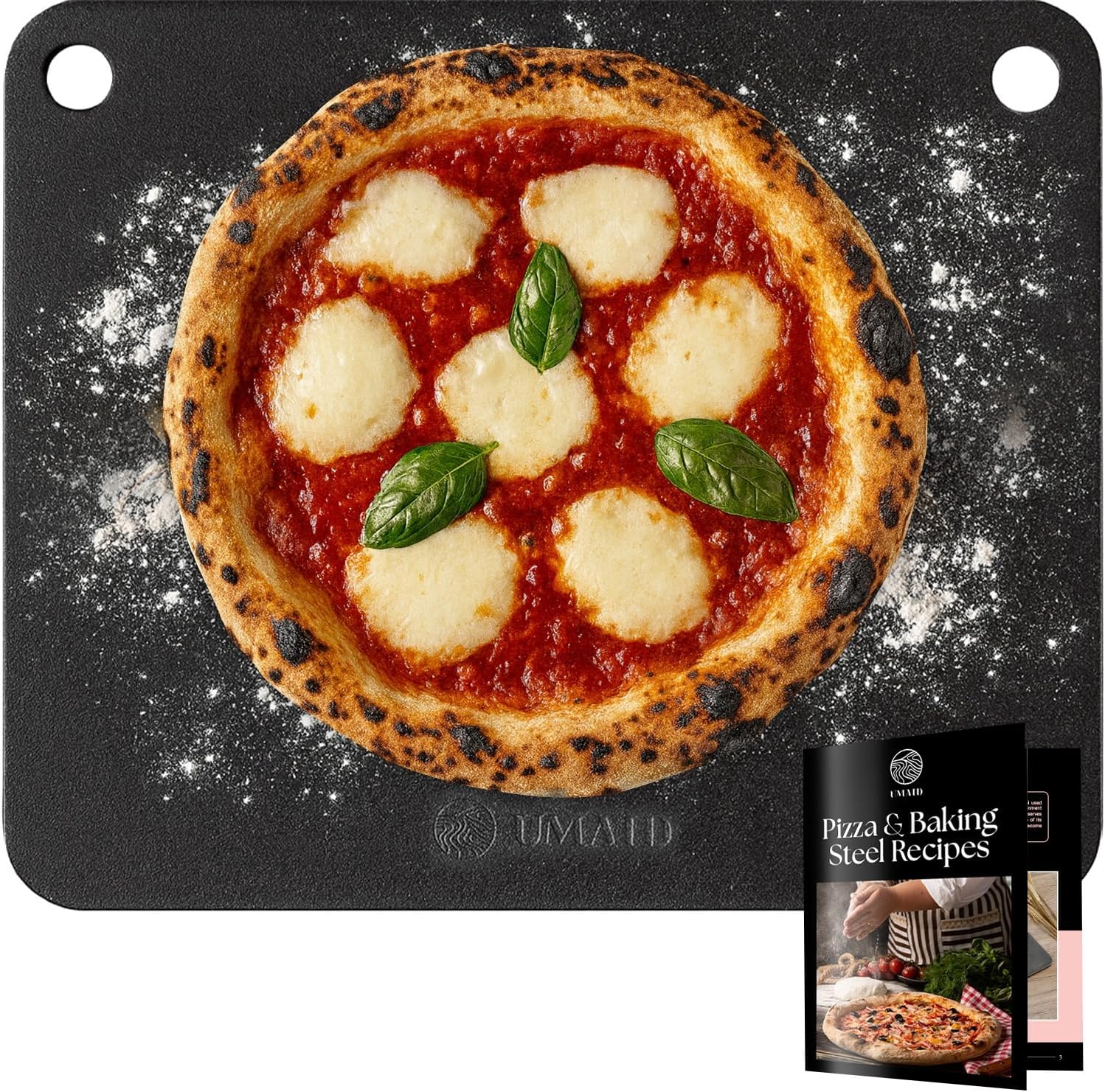 UMAID Pizza Steel for Oven & Grill, 16"x13.4", 1/4" Thick Pre-Seasoned Carbon Steel Baking Steel, Best Fit for Standard 12" Home Pizza, Achieve Restaurant-Quality Crust, Includes Recipe Booklet