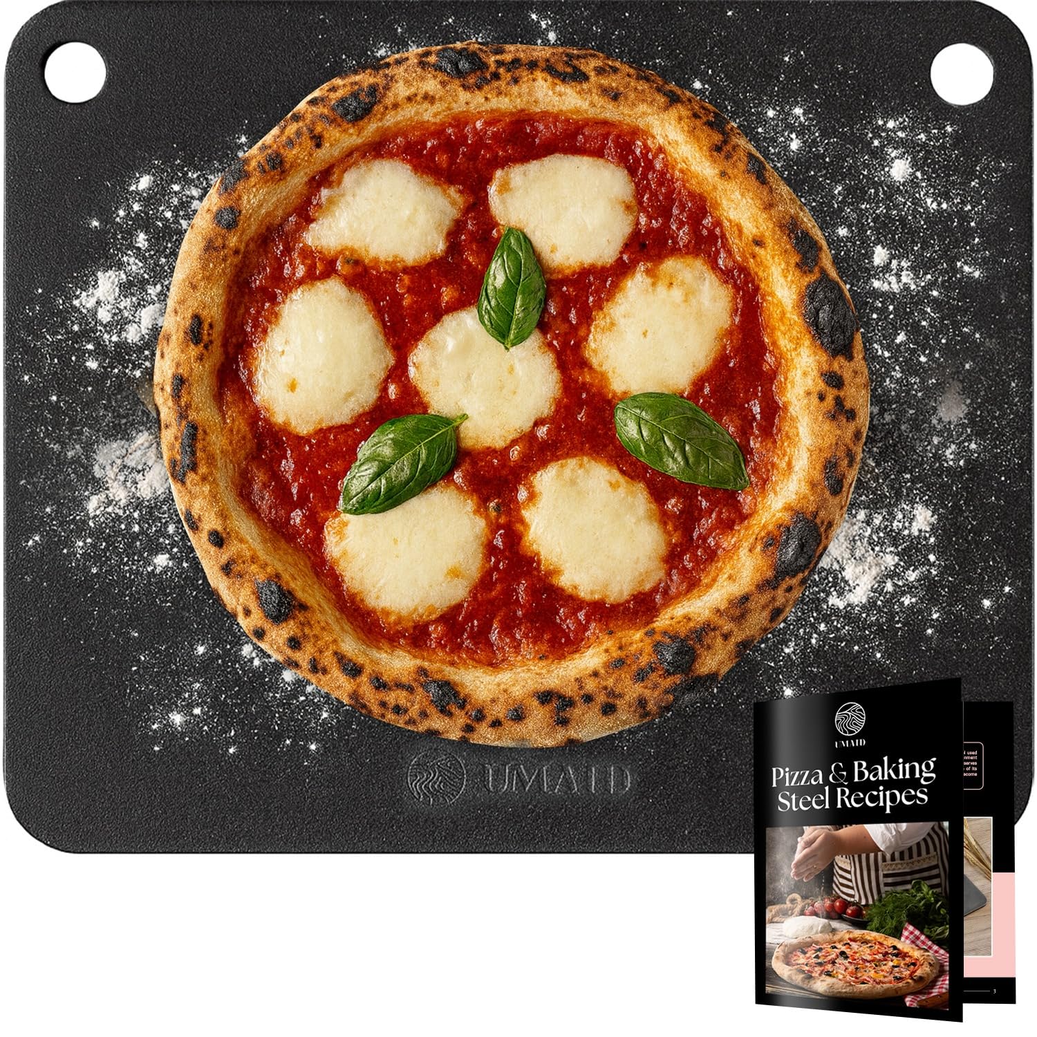 UMAID Pizza Steel for Oven & Grill, 16"x13.4", 1/4" Thick Pre-Seasoned Carbon Steel Baking Steel, Best Fit for Standard 12" Home Pizza, Achieve Restaurant-Quality Crust, Includes Recipe Booklet