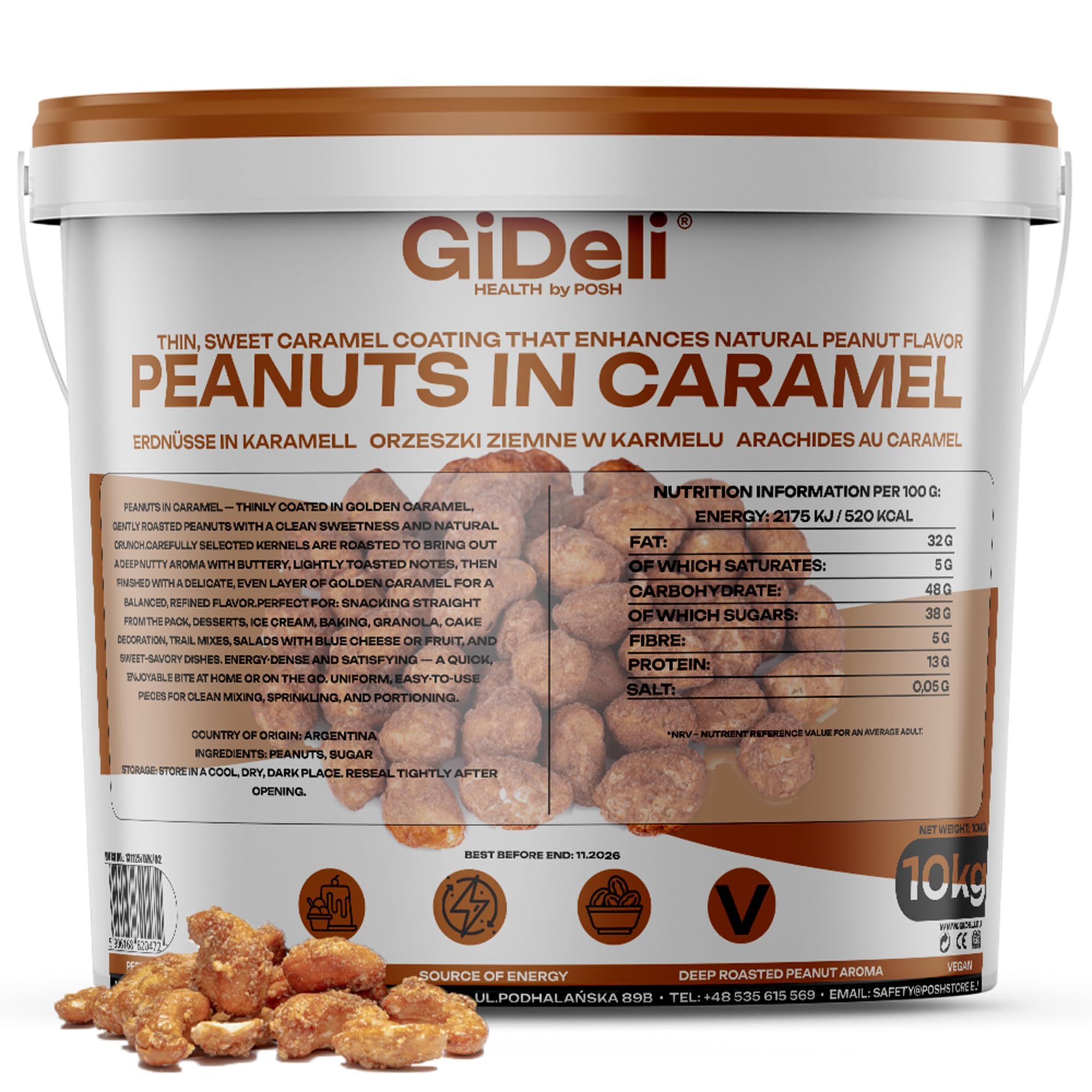 GiDeli Cacahuetes Garrapiñados 10 kg en Cubo - Caramelizados y Crujientes