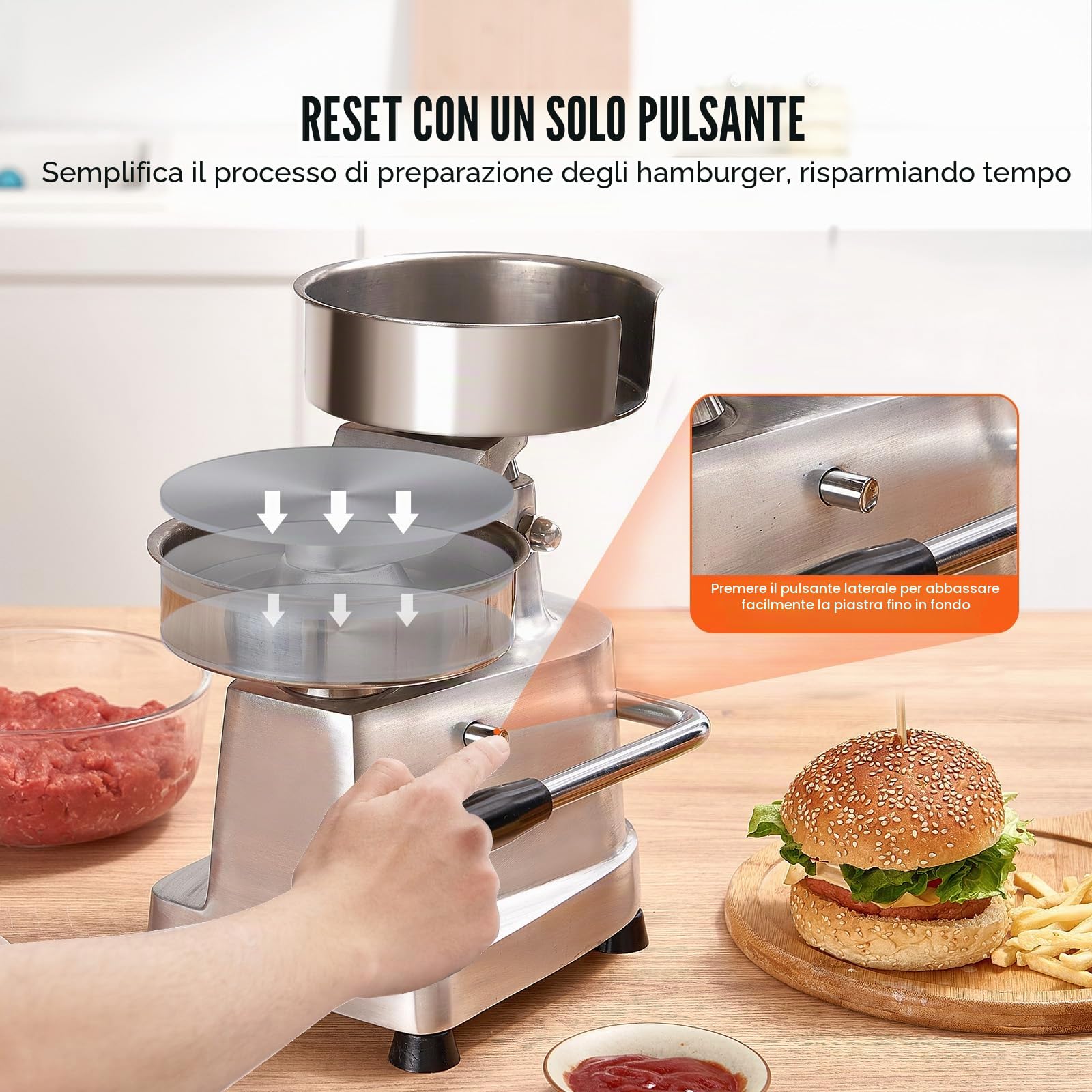 VEVOR Macchina per Hamburger Commerciale, Macchina per Hamburger Pressa Dimensioni 150mm, Pressa per Hamburger in Acciaio Inox per Formatura Carne 1000 Pezzi Carta per Hamburger, Pressa per Hamburger