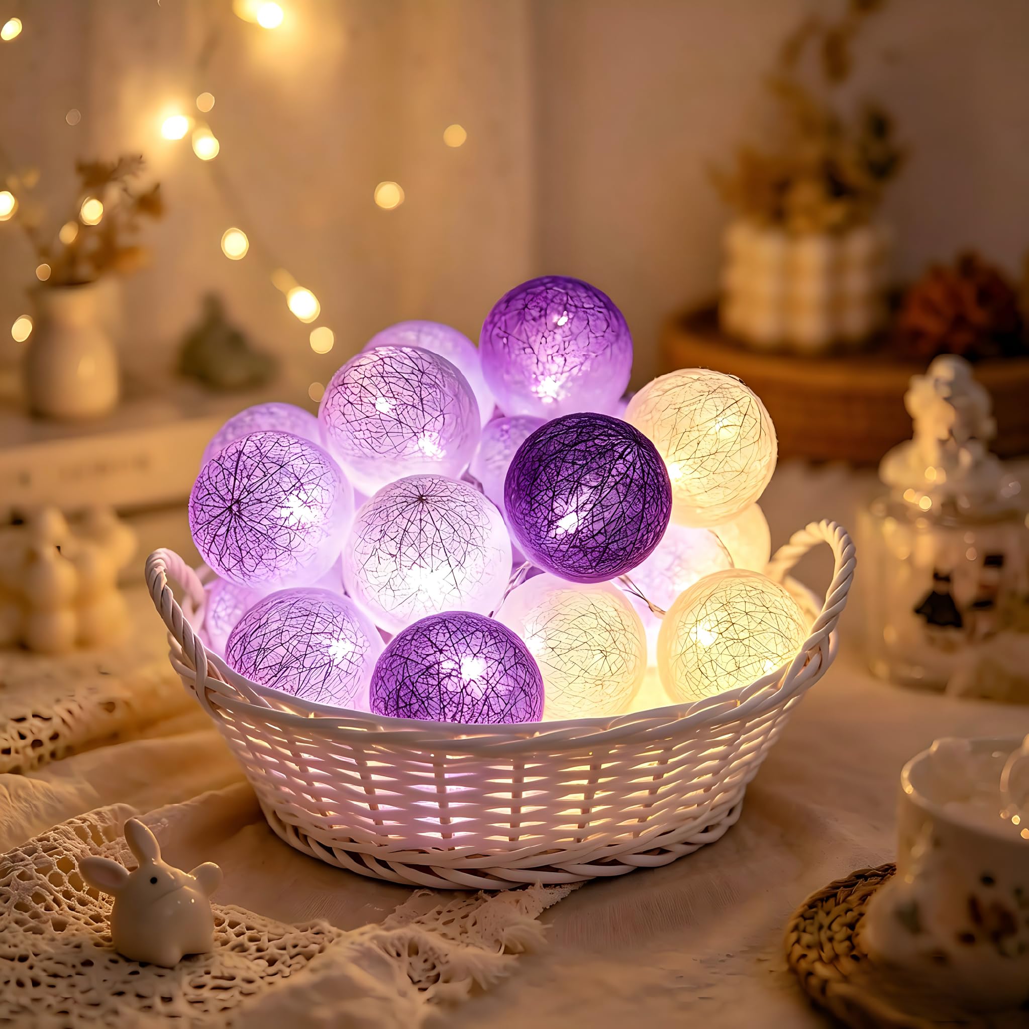 LED Fairy Lights, Cotton Balls, 300 cm, 20 LED Balls Fairy Lights, 2 Modes, Sparkle and Continuous Light, Battery Operated, Cotton Ball Fairy Lights for Christmas, Wedding, Children's Room, Party โ image 1
