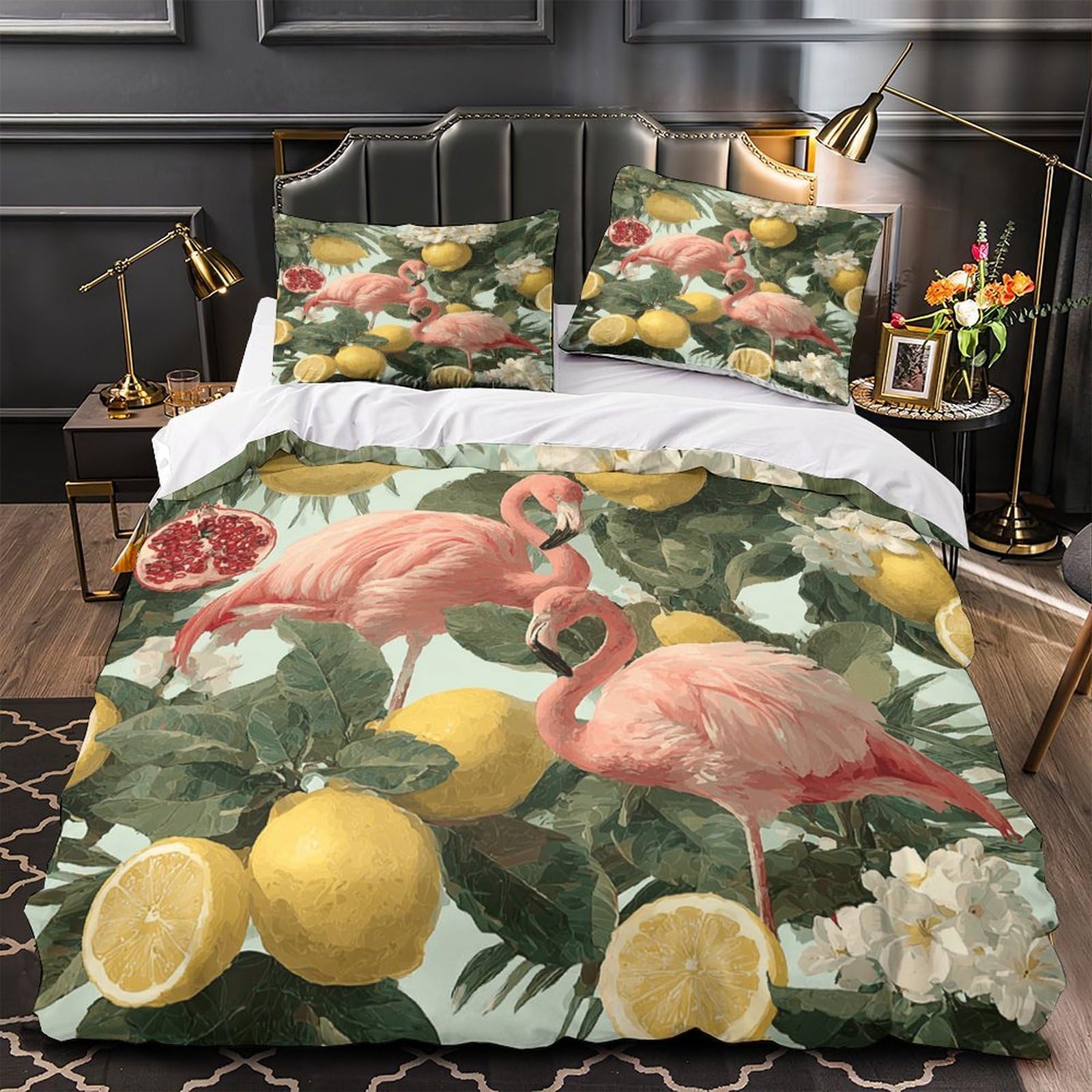 Housse de couette flamants roses anti-plis en microfibre durable pour lit simple 135x200