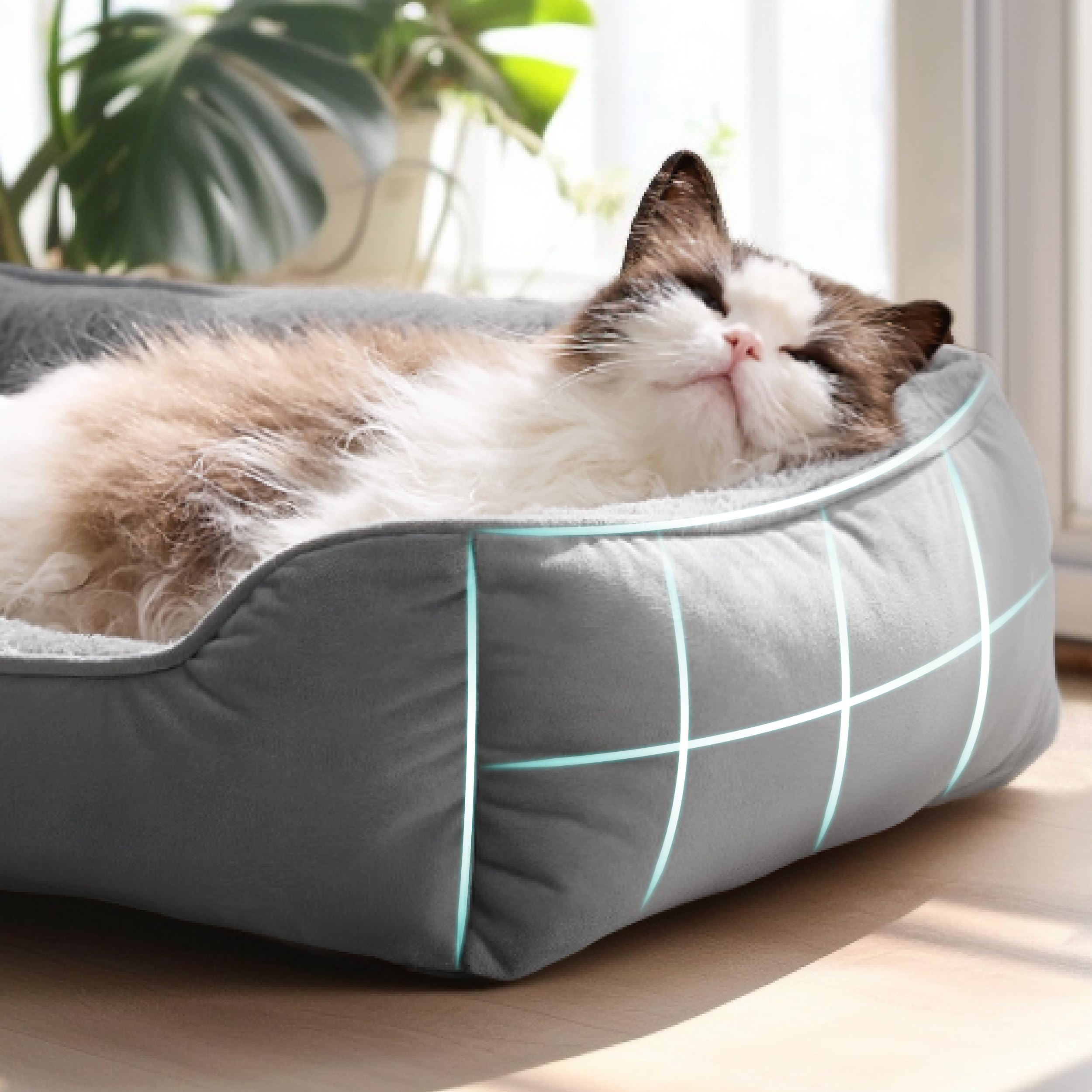Bedsure Panier Chat Lavable Intérieur - 51x41 cm Lit Rectangulaire Lavable pour Petits Chiens et Animaux Domestiques avec Fond Anti-Dérapant pour Chatons et Chiots, Gris