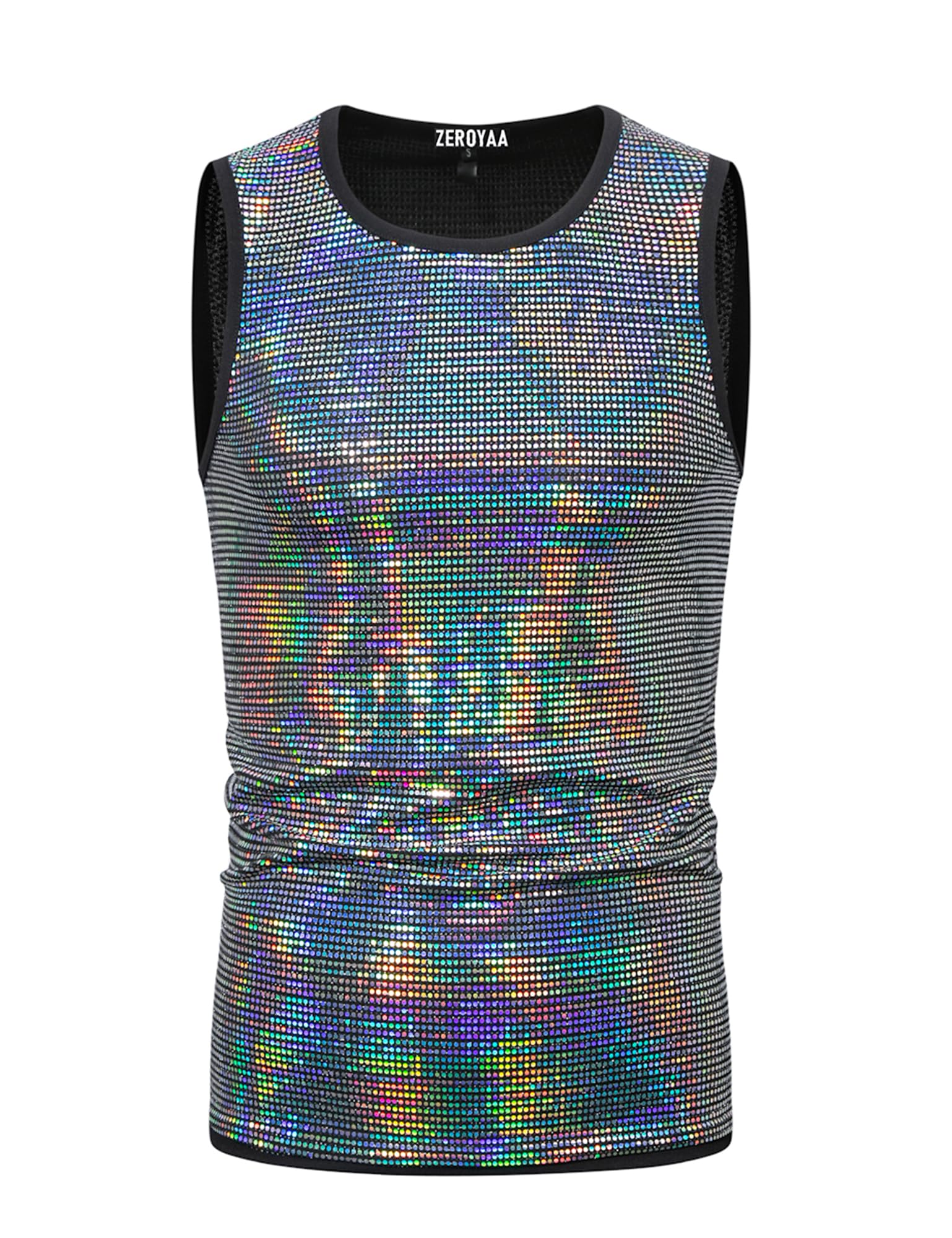 ZEROYAA Camiseta sin mangas con lentejuelas de los años 70 para hombre, brillante, color discoteca, metálica