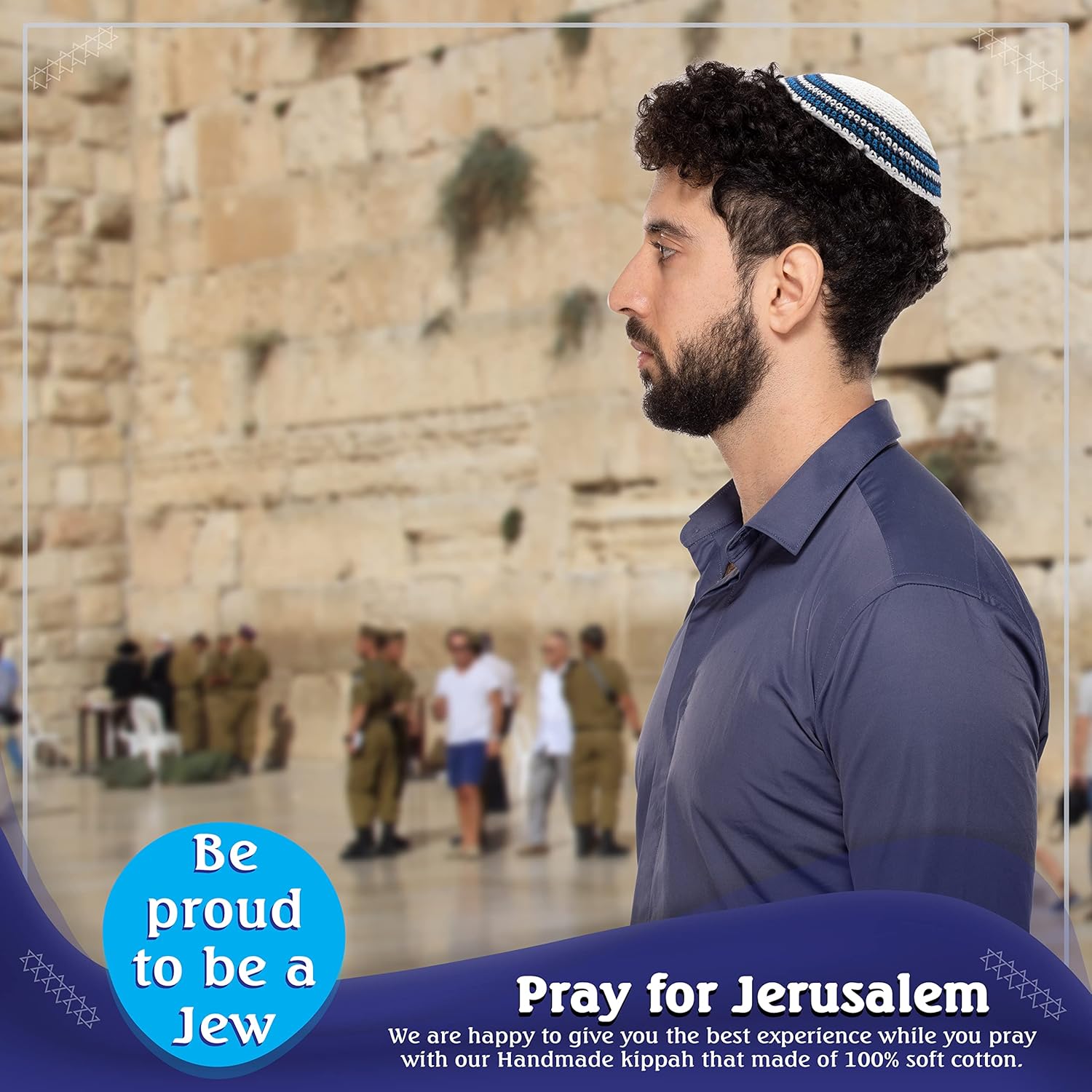 Pack of 5-Pcs - Hq Mix Colors Handmade Knitted Kippah for Men Boys and Kids, Yamaka Hat from Israel - Kippot Bulk (White Black Blue)