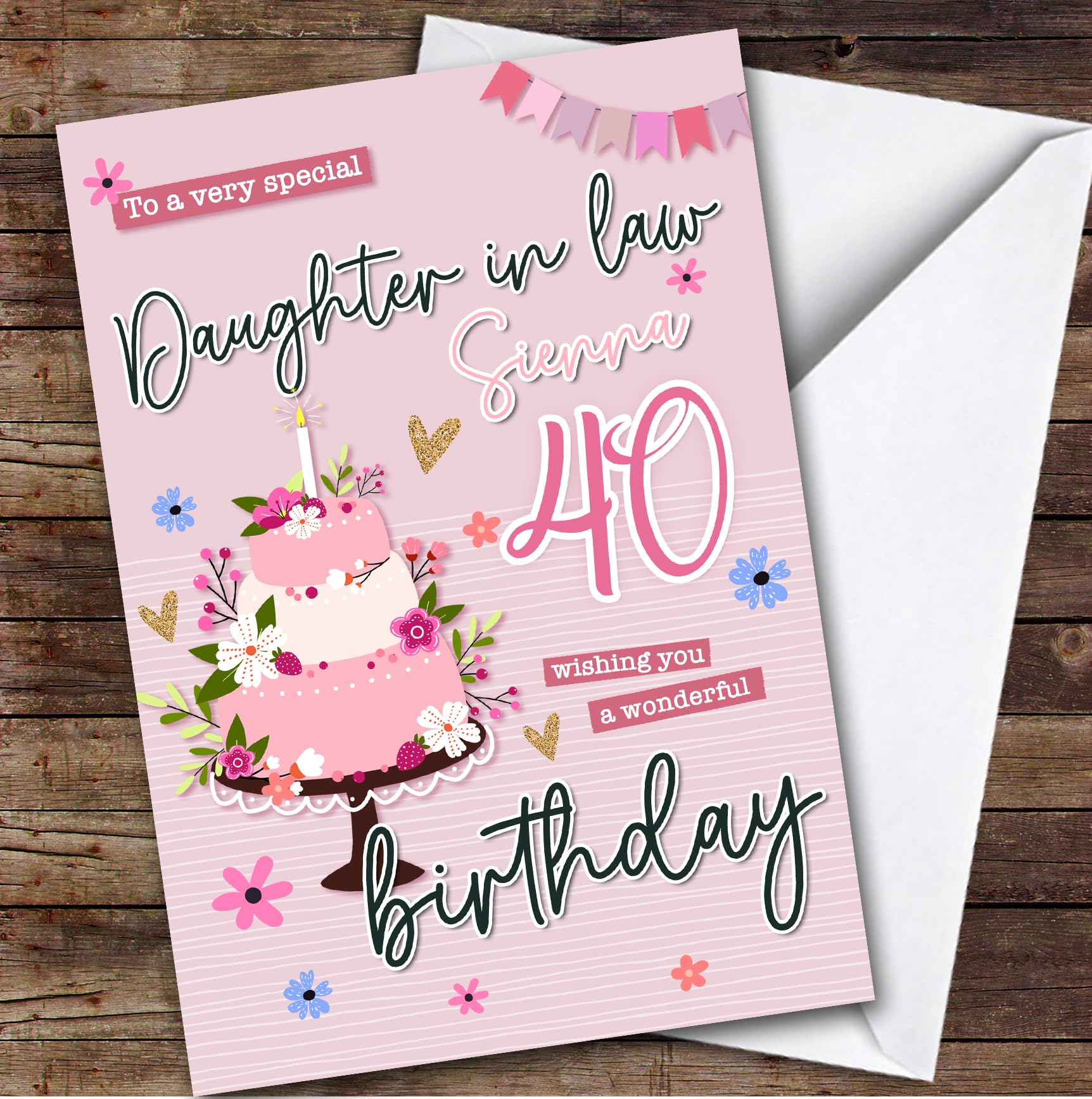 Personalised Daughter-In-Law 40th Birthday Card Pink | Personalised Birthday Card For Daughter-in-law, Her, 40th, Milestone Birthdays