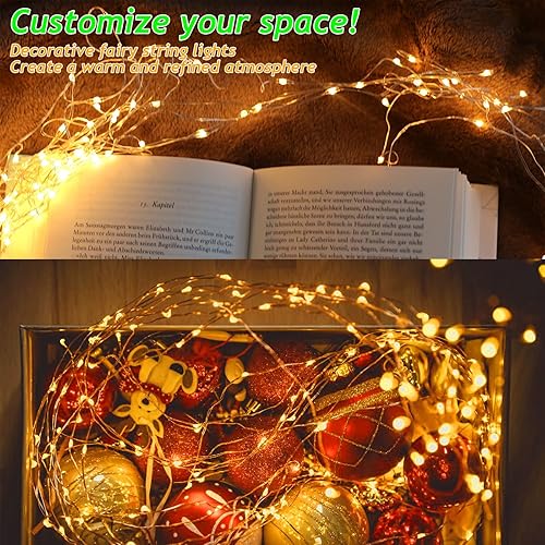Miniatura 5 de Guirnalda de luces de hadas que funcionan con pilas, 2 unidades de 100 luces LED parpadeantes de 33 pies para interiores y exteriores para