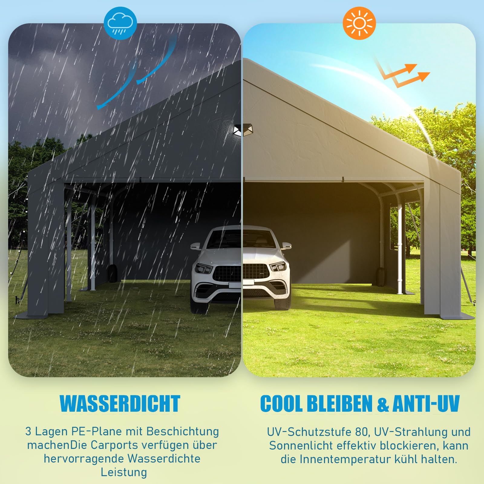 Carport Zeltgarage 3.6x6m wasserdicht mit Seitentüren Robustes Autozelt für ganzjährigen Schutz Portables Garagenzelt mit Stahlrahmen für Auto Motorrad und Outdoor Veranstaltungen