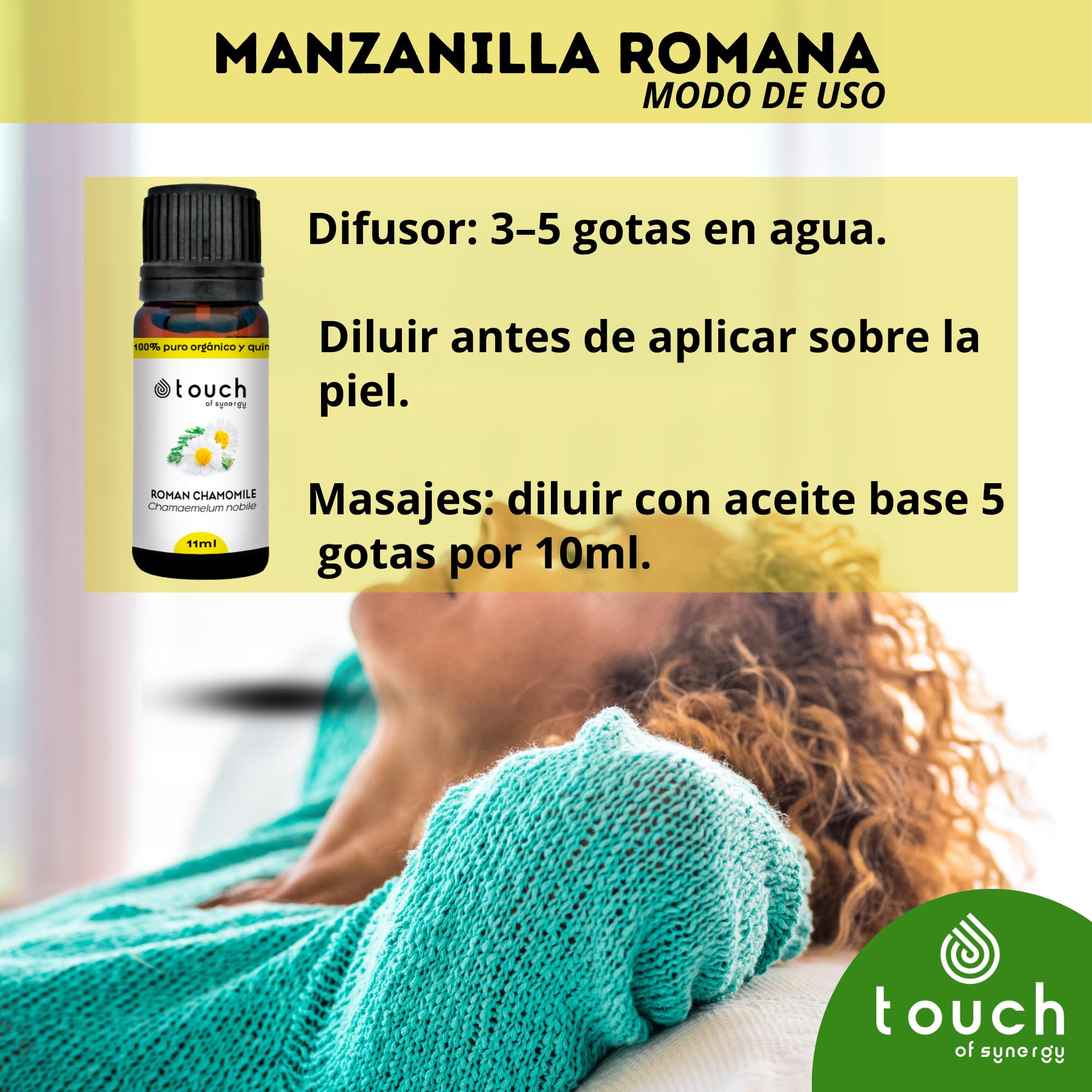 Aceite Esencial de Manzanilla Romana 11ml | 100% Puro, Orgánico y Quimiotipado | Chamaemelum nobile | Grado Terapéutico para Aromaterapia, Piel, Estrés