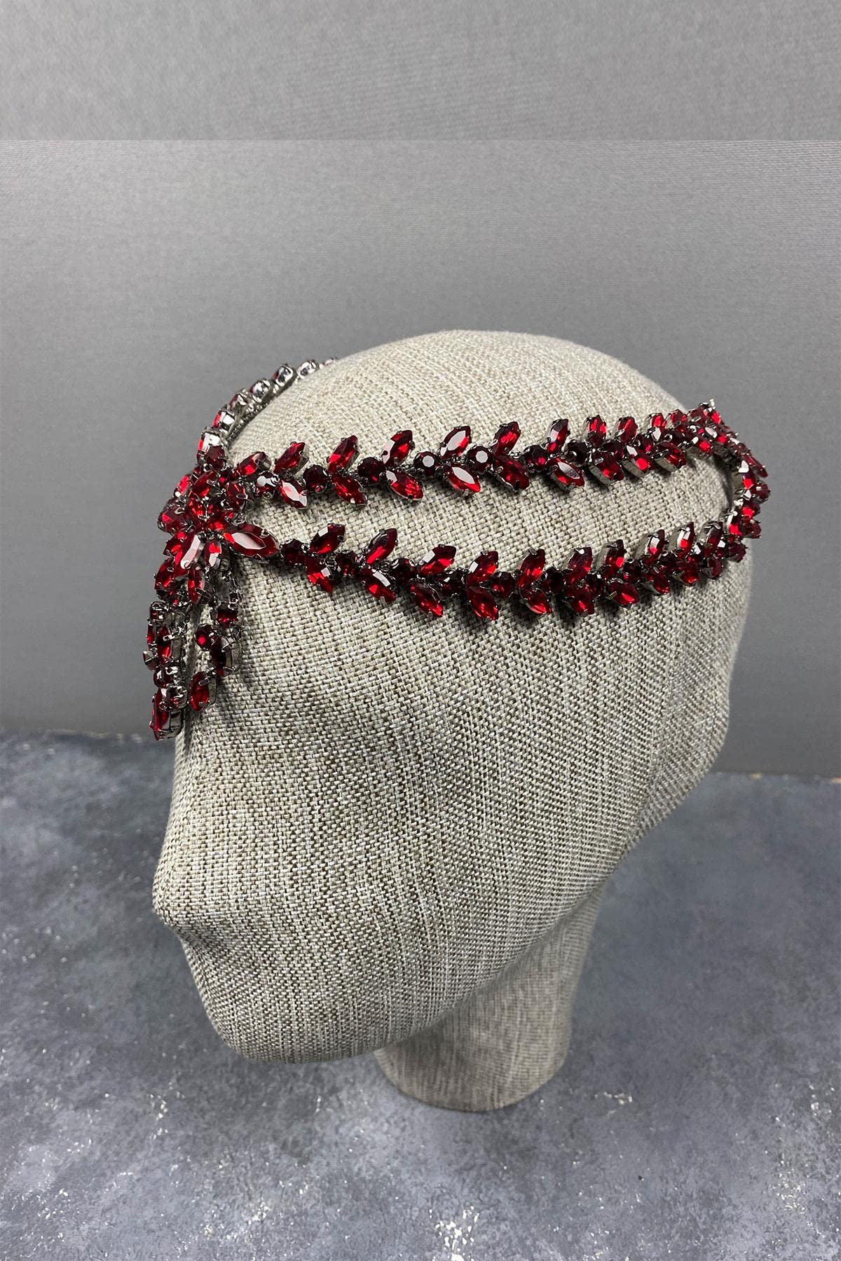 Hobigram Bordo Naomi Model Alınlık Gelin Saç Aksesuarı