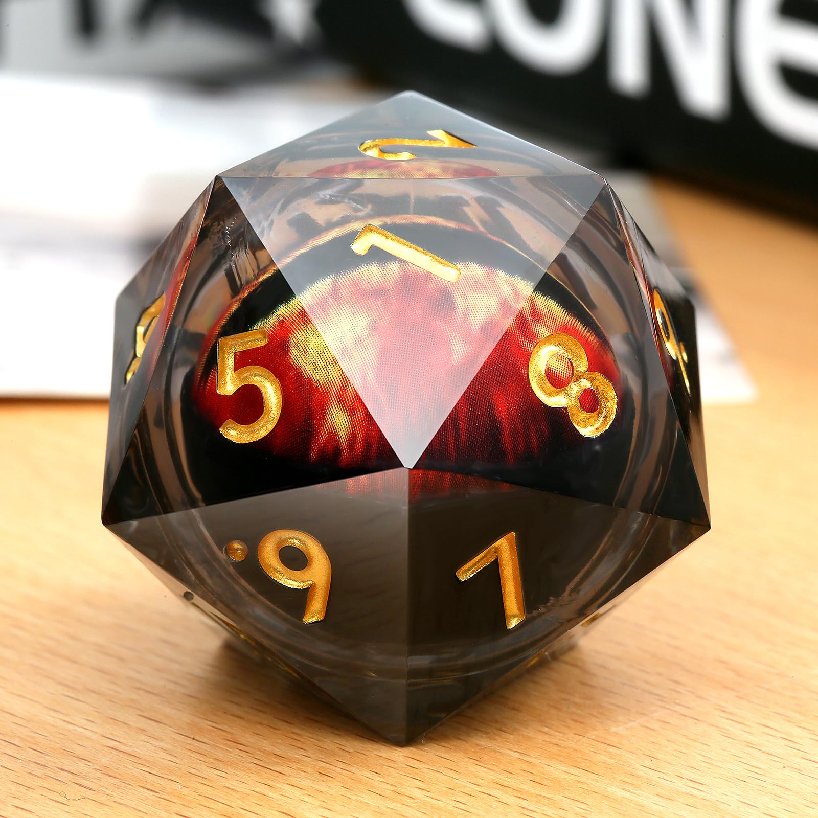 Spindown Single D20 Dice,DNDND 33mm Liquid Core Dragon Eye 20 Sided Dice Set with Gorgeous Gift Box for Dungeons and Dragons (Red)
