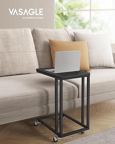 Miniatura 4 de VASAGLE ULNT050B56 - Mesa auxiliar, bandeja de TV en forma de C con marco de metal, ruedas enrollables para café, laptop, tableta, mesa auxiliar