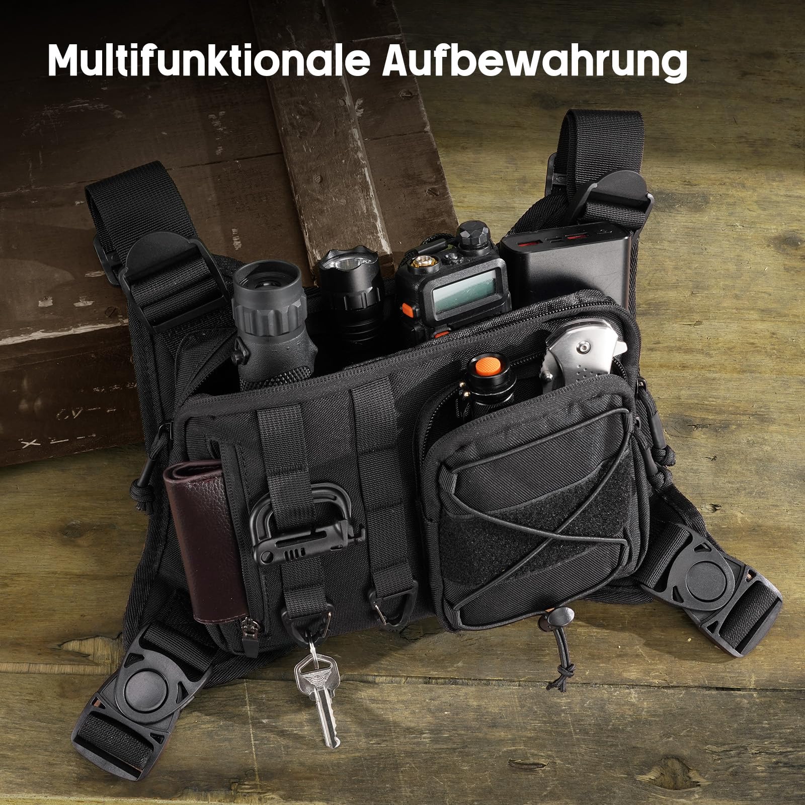 Poche poitrine tactique pour homme et femme, poche poitrine légère avec espace de rangement supplémentaire, gilet de course avec support pour téléphone portable, taille unique, poche poitrine
