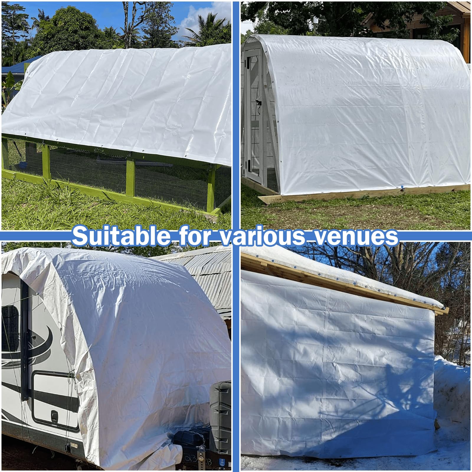 Bianco Telo Impermeabile Esterno, Telone Occhiellato Impermeabile in Polietilene, Telone Impermeabile per Esterno, Giardino, Gazebo, Campeggio, Piscina, Auto, Barche, Legno, 2x3m