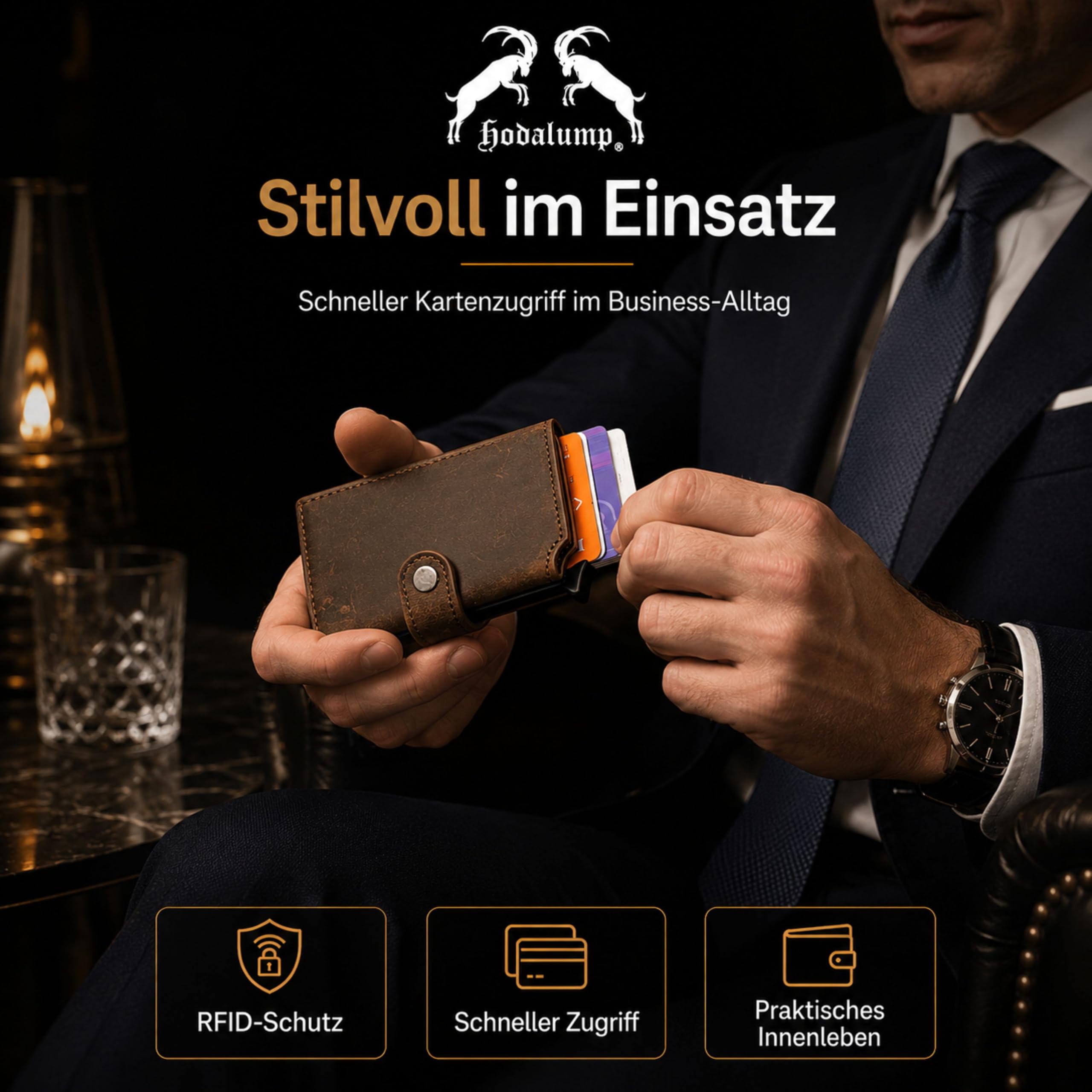 Slim Wallet aus Leder mit Münzfach & RFID Schutz - Mini Geldbörse Herren Kartenetui - Portmonee klein aus Echtleder - Geldbeutel für EC-Karten, Kreditkartenetui für 10 Karten, braun