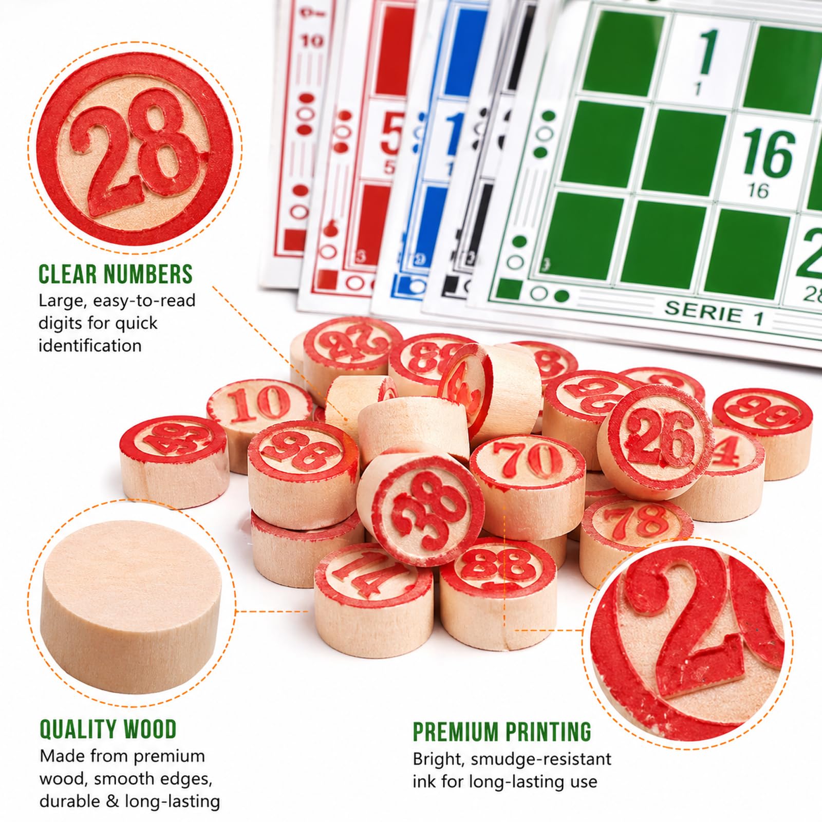 Jeu De Bingo 138 Pièces – 90 Jetons, 48 Cartons, Sac Rangement, Bois, éducatif, Divertissement Famille, Adultes Enfants
