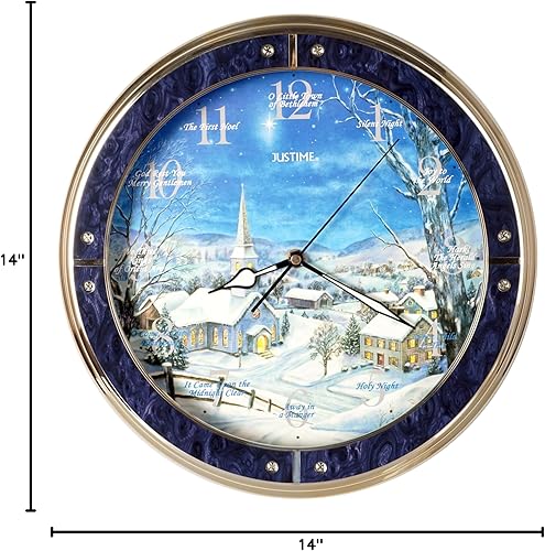 Miniatura 8 de JUSTIME Reloj de pared luminoso Polaris Silent Night de 12 pulgadas de villancicos de Navidad, movimiento de barrido silencioso, decoración del