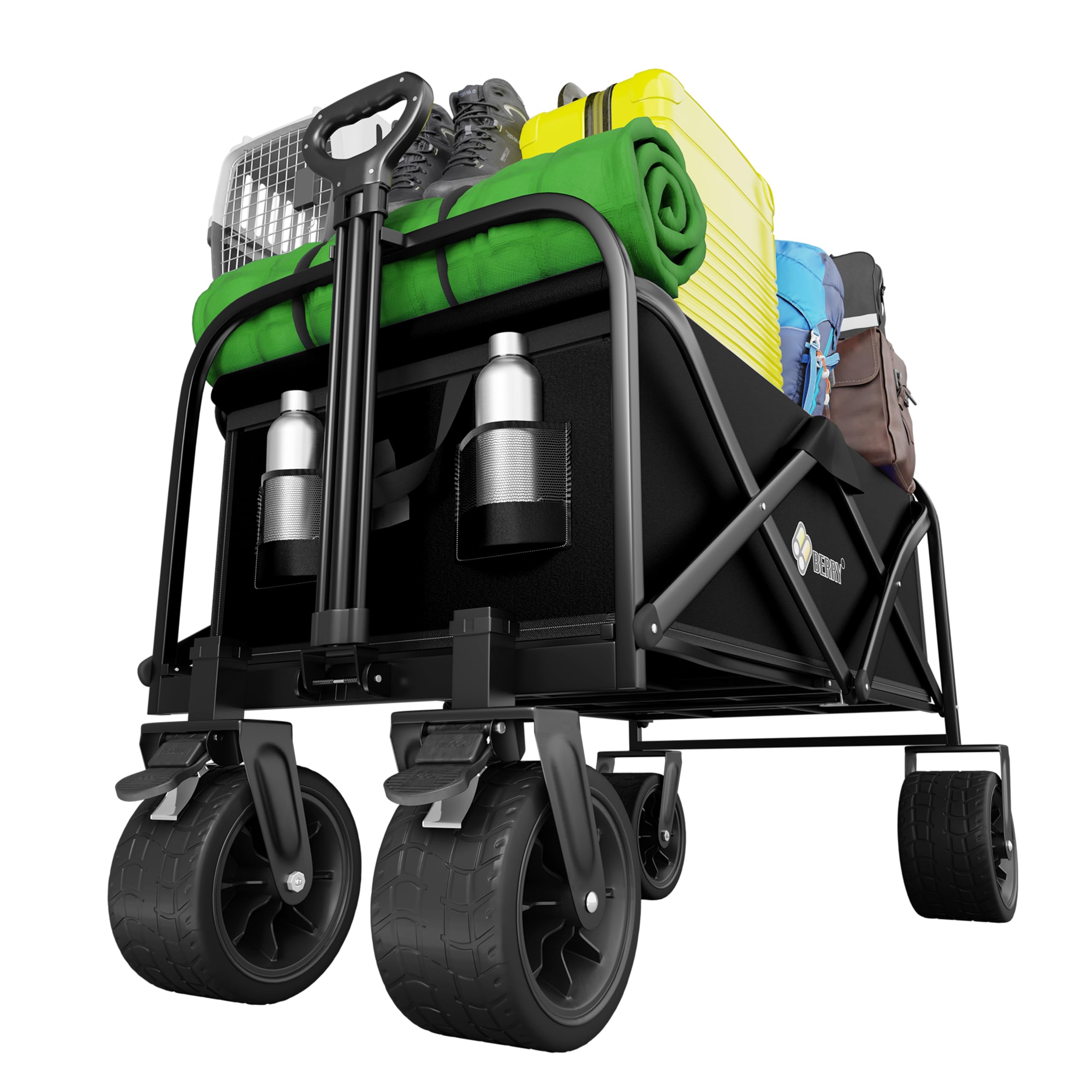 Berry 150L Festival Trolley on Wheels | Folding Camping Wagon Trolley with Wheels | 330lbs Heavy Duty Collapsible Utility Cart for Beach, Festivals, Garden, Picnic, Shopping, Fishing & Camping (Black)