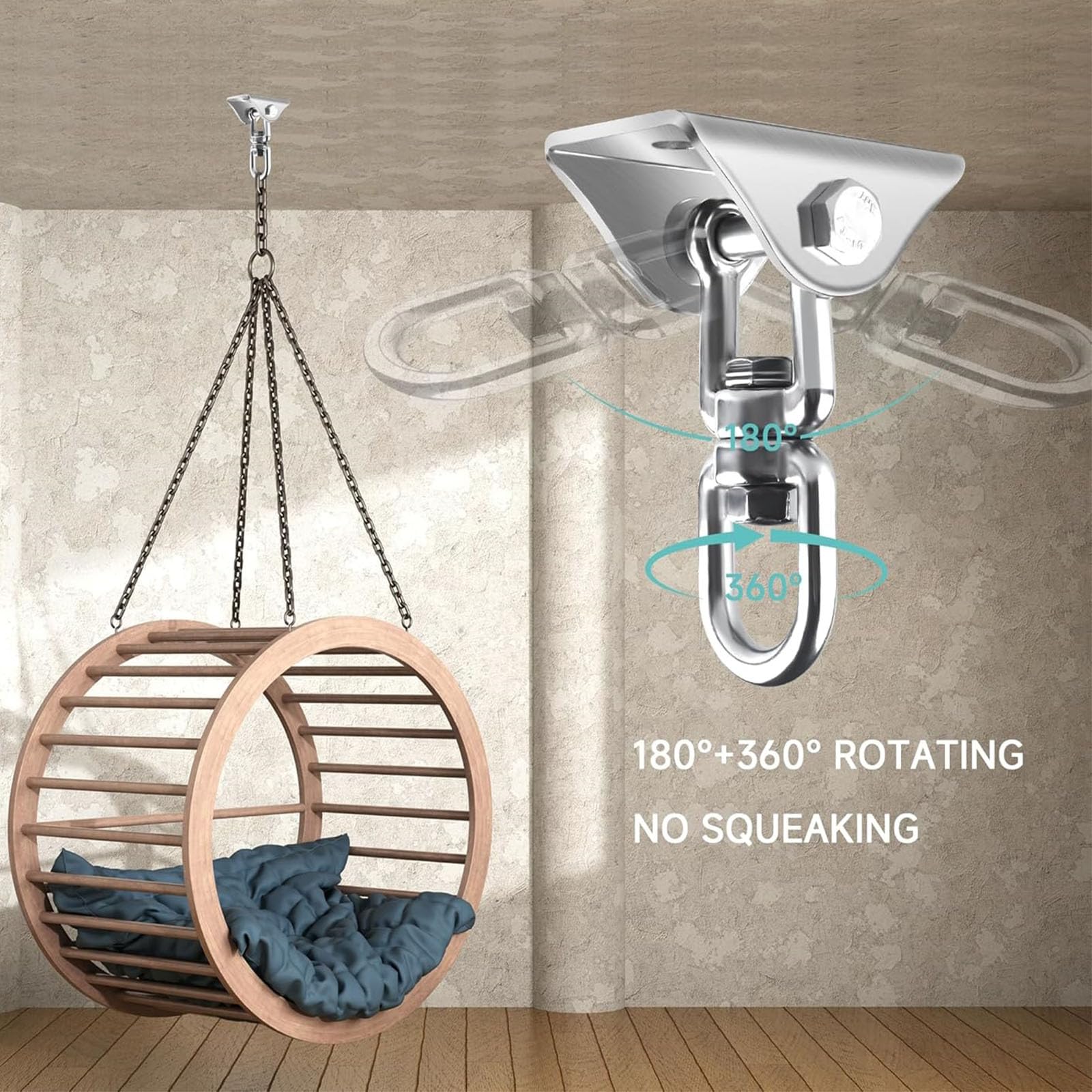 Colgador de Acero Inoxidable, Capacidad de 250kg, 360 para Columpio de Porche, Aparejo de Ejercicio con Pernos de Montaje, herrajes para Columpio
