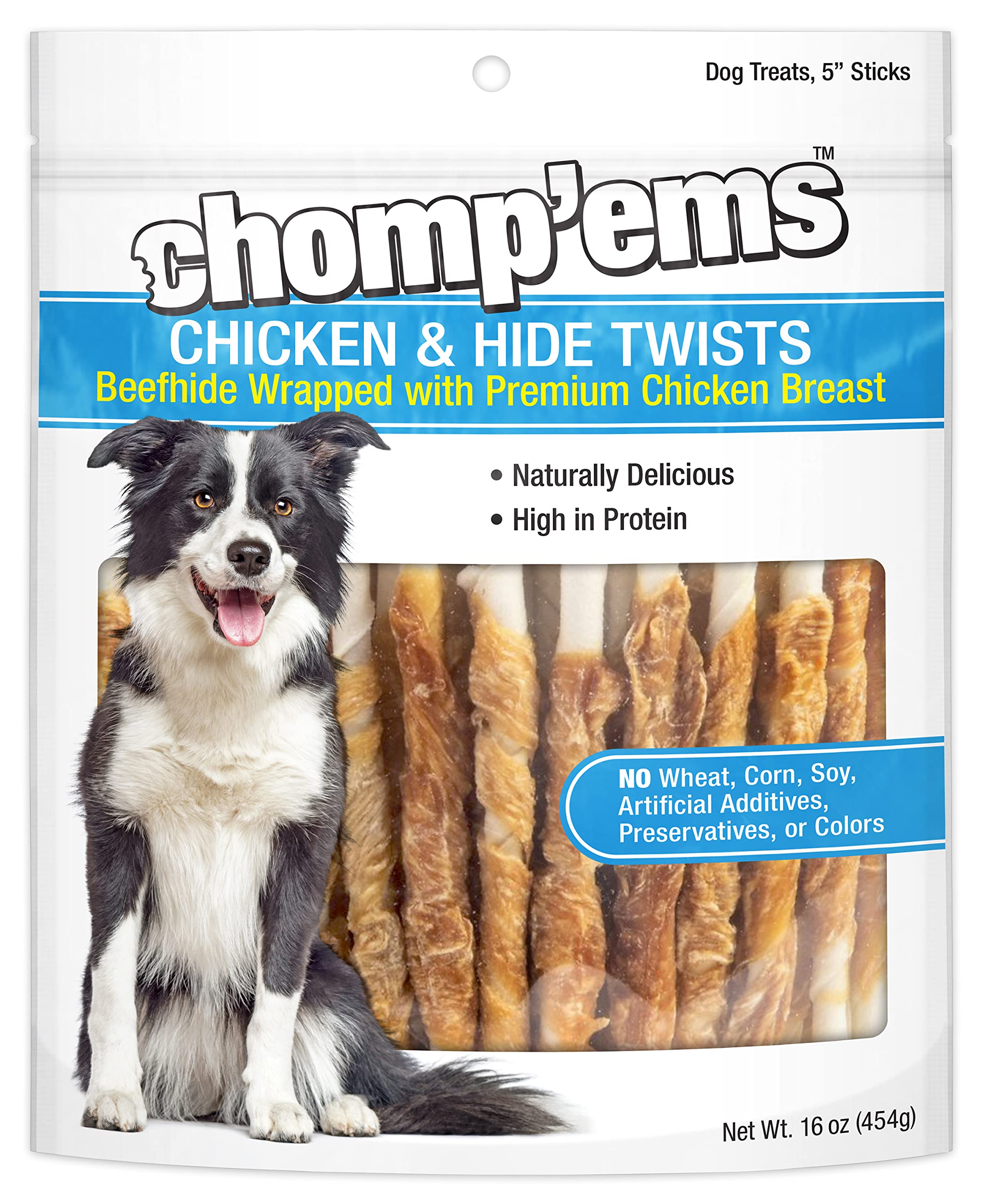 Chomp'ems Chicken Hide Twists, 16 oz - All Natural Rawhide Wrapped with Premium Chicken Breast - Healthy, Protein Rich Treats for Dogs - Dog Chews — Limited Ingredients for Simple Wellness