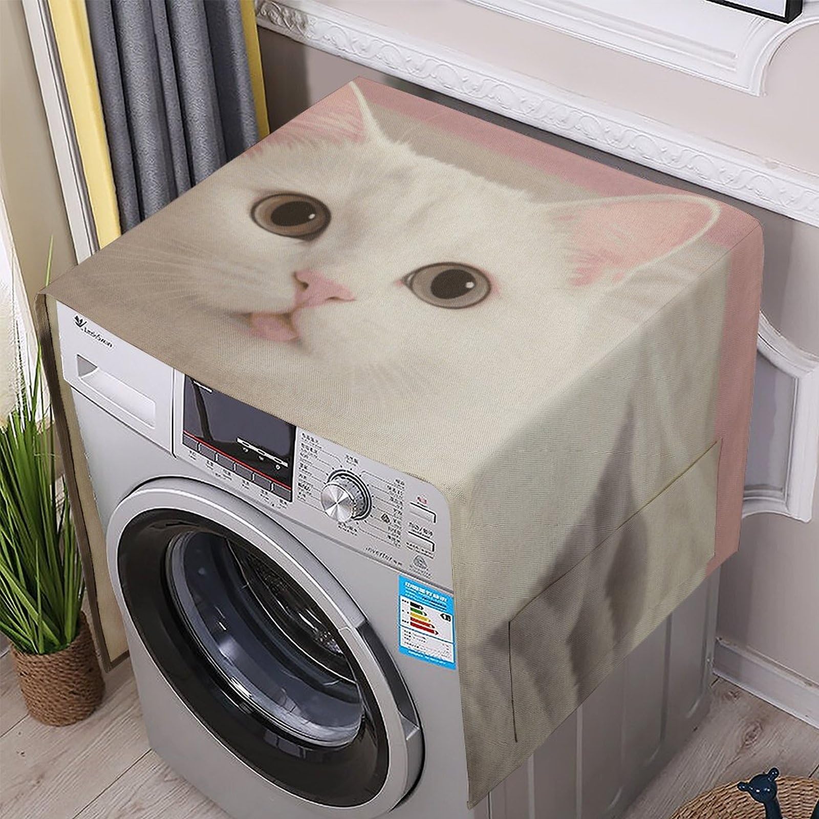 Fodpand White Washing Machine Cover For Top Load Dustproof Cat Washer And Dryer Cover With Storage Pockets Household Appliance Covers Washable Top Protector Mat Pad For Laundry & Kitchen