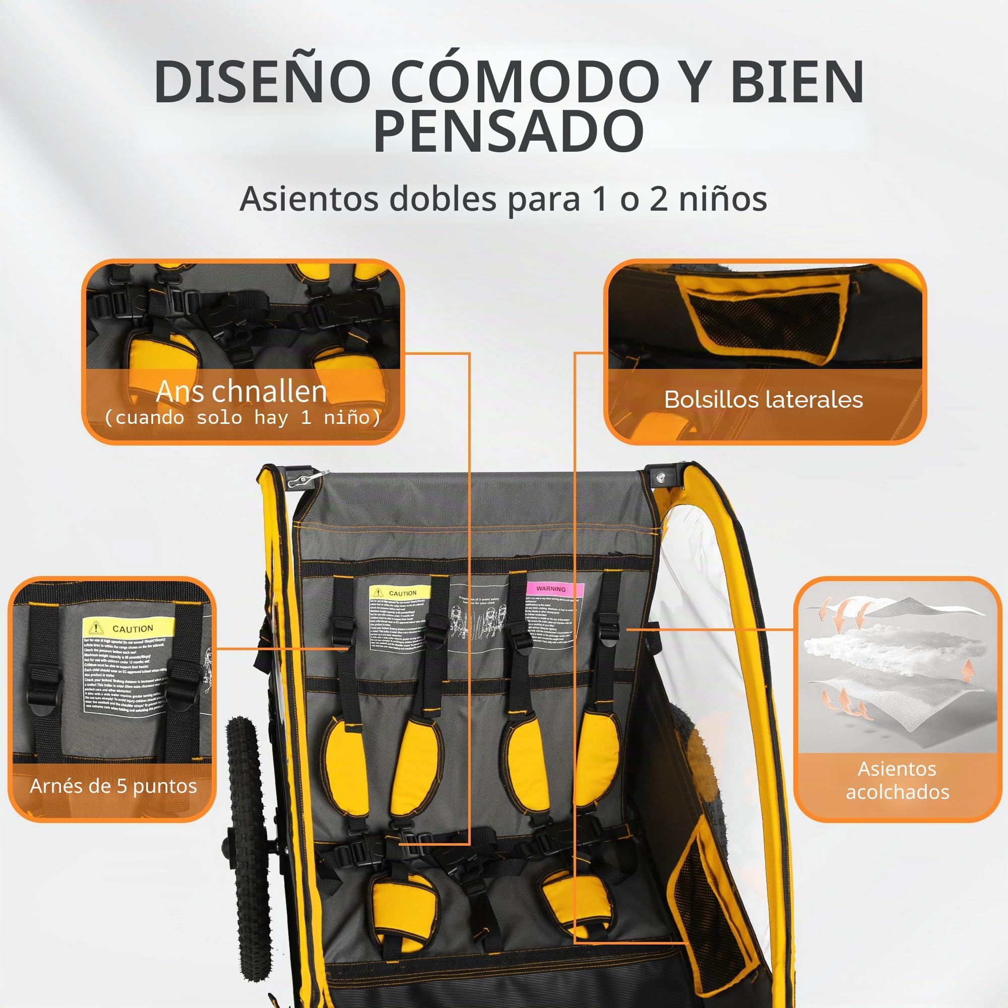 Remolque para Bicicleta Fiximaster, Remolque para Bicicleta para niños, Asiento ergonómico, Montaje Sencillo, Plegable, con neumáticos de Aire y Bolsas de Almacenamiento