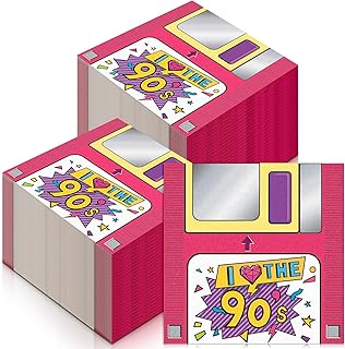 100 Pcs 90's Paper Cocktail Napkins Disposable Back to 50's 80's 90's Luncheon Napkin for Retro 1950s 1980s 1990s Hip Hop Sock Hop Rock Roll Birthday Party Supplies Decorations