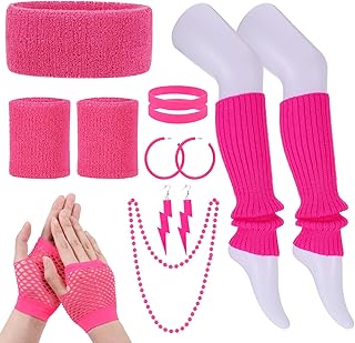 Radsocken 80s Fancy Dress Costumes Accessories,80s Headband and Wristband Sweatbands Leg Warmers Set for Women and Girls N...