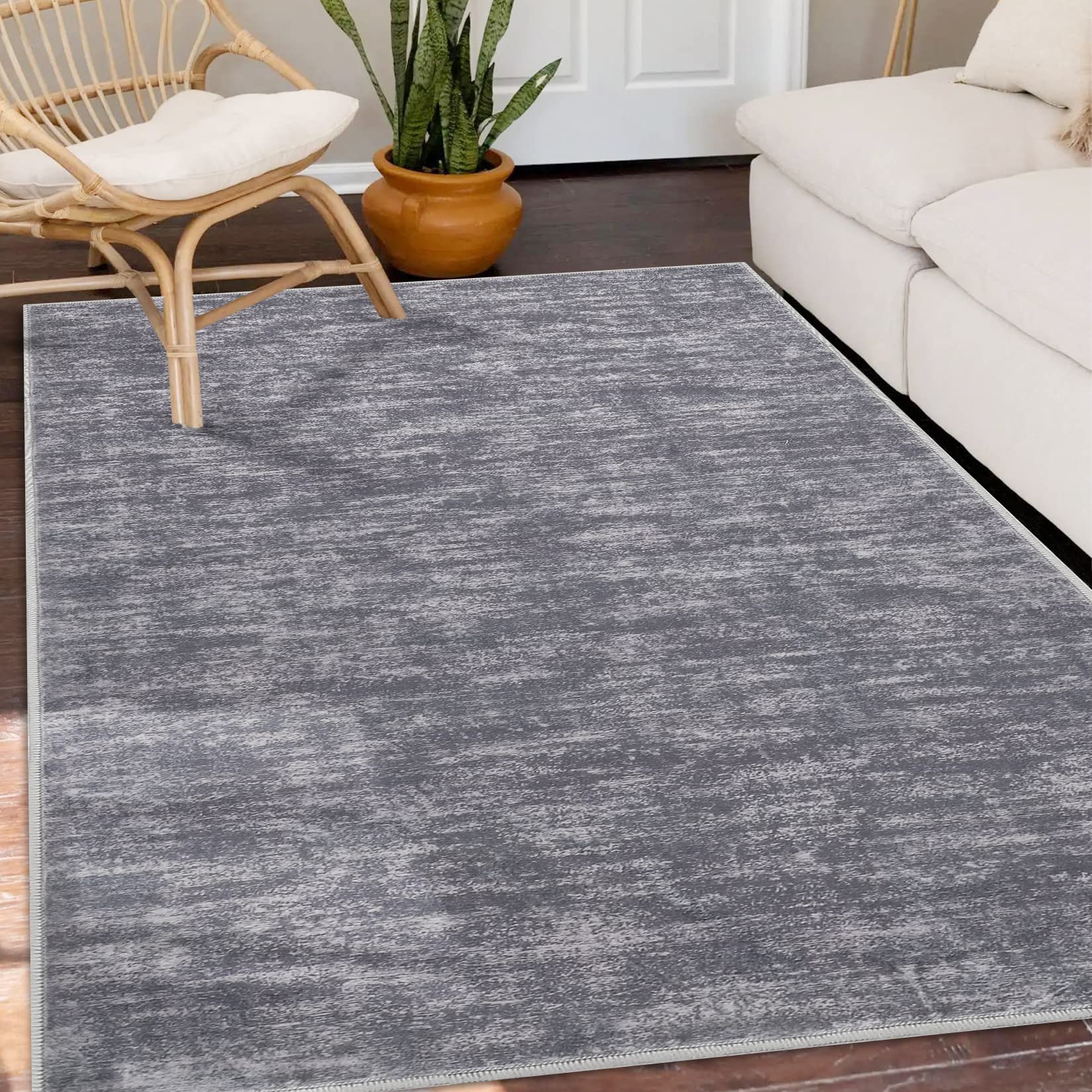 Large Solid Machine Washable Area Rug Non-Slip Low-Pile Modern Area Rug Contemporary Indoor Area Rug Home Office Throw Carpet for Living Room Bedroom, 8' x 10' Grey