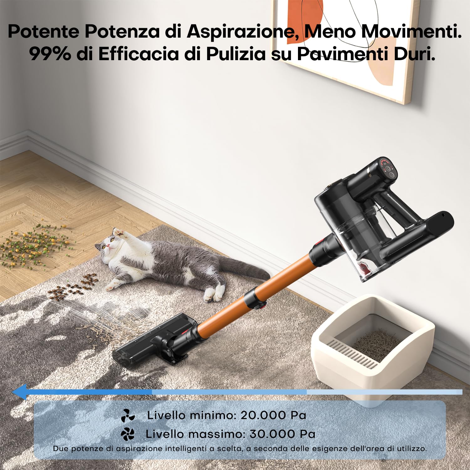 GOAMGE Aspirapolvere Senza Filo, 300W/30KPa/40Min, Display LED, Filtrazione a 5 Stadi, Spazzola Anti-Intrico, Modalità ECO, per Pelo di Animale, Pavimenti Duri e Tappeti