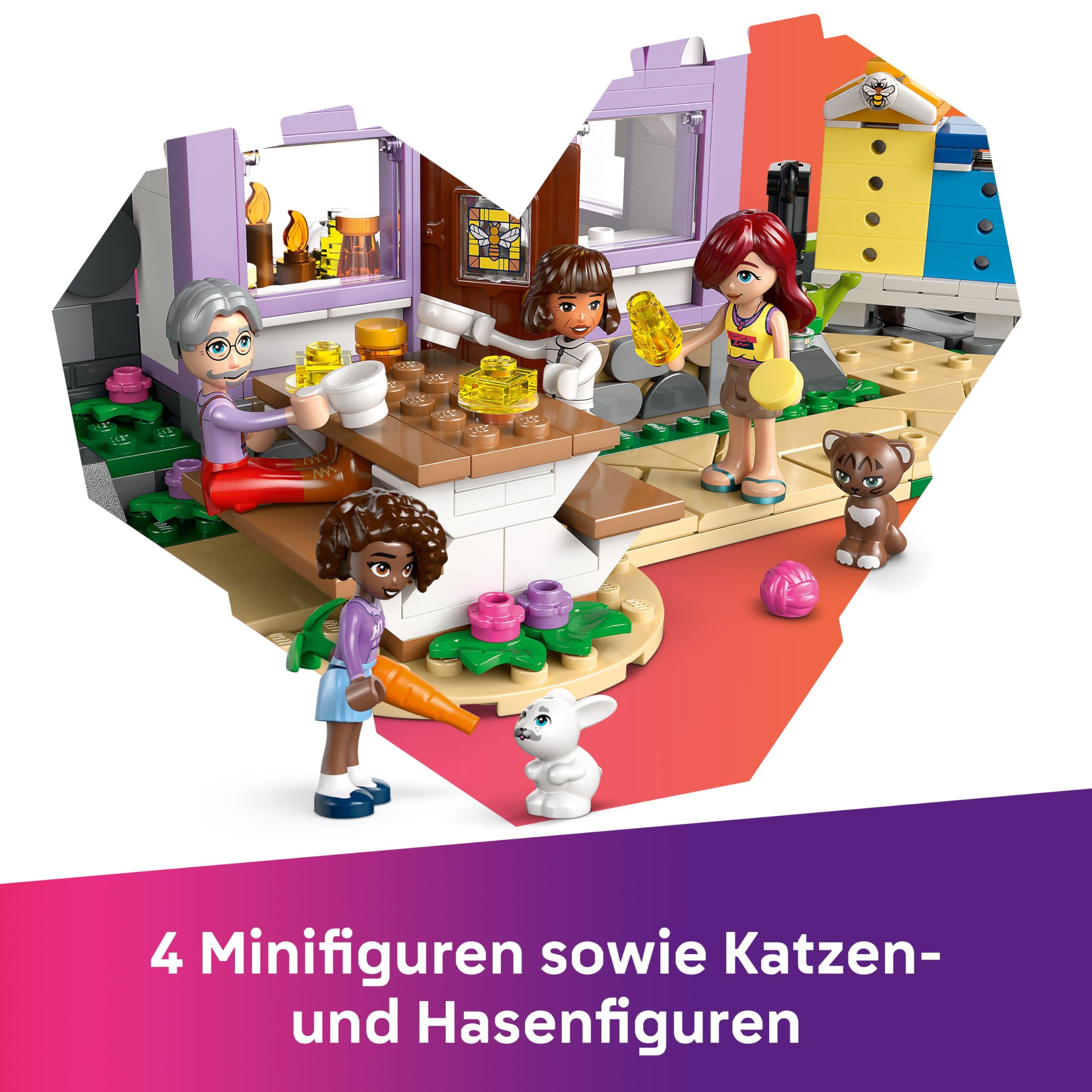 LEGO Friends Haus und Blumengarten der Imker - Kreatives Spielzeug - Geschenk für Kinder und Jugendliche - Buntes Spielset mit Blumengarten - Modellbau mit 4 Spielfiguren, Katze und Hase - 42669
