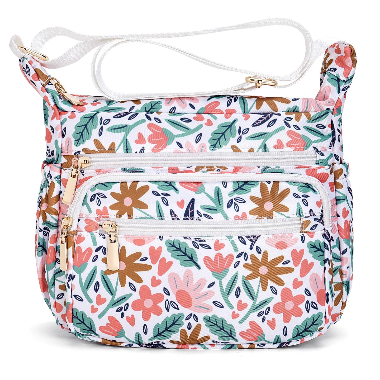 RNIEGA Nylon Crossbody Bags for Women Multi Pocket Cross Body Purse | Waterproof Shoulder Bag, Anti Theft Crossbody Bag, Lightweight, Printed Pattern,