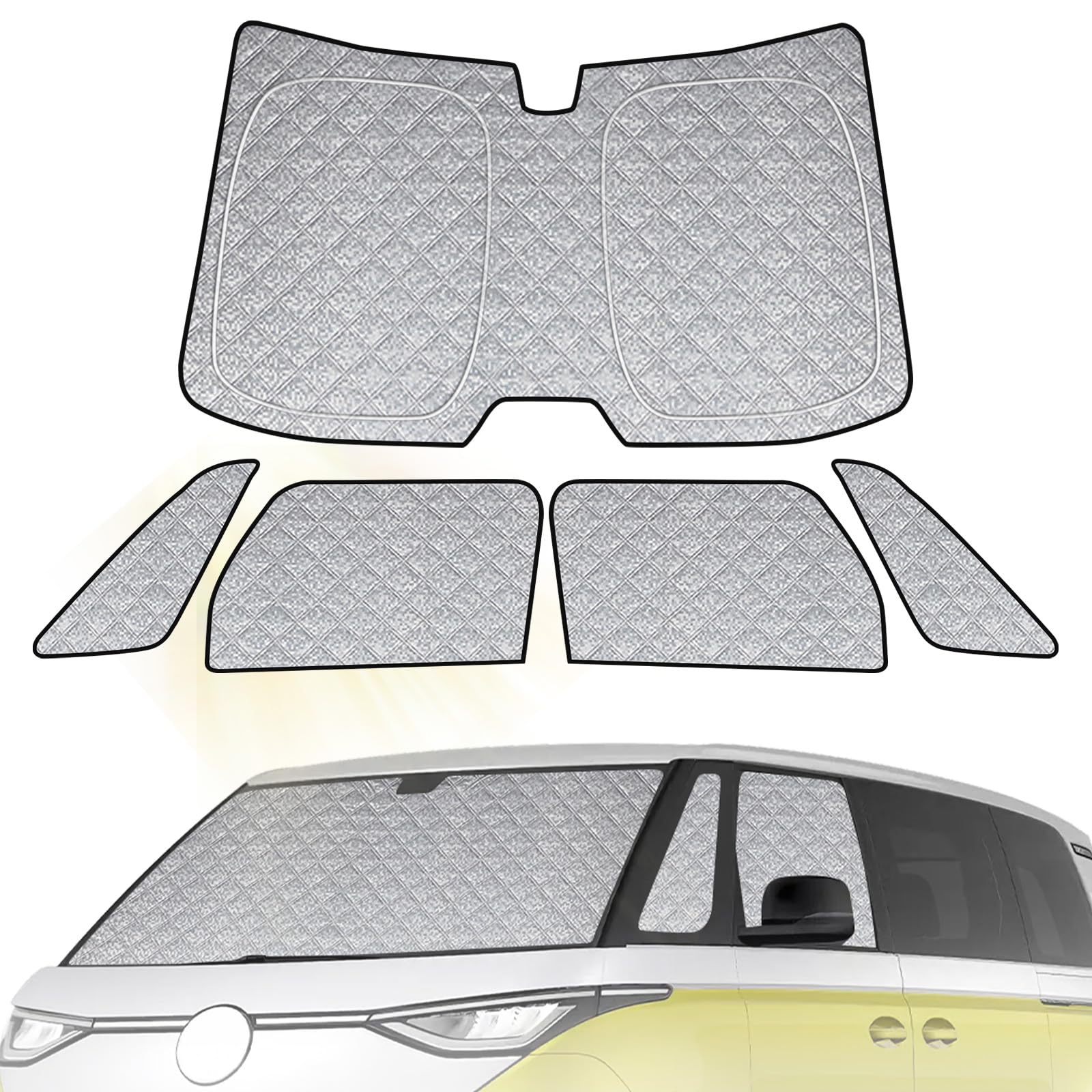 Parasol Coche Delantero para VW ID Buzz 2022-2026, 5PCS Parasol para Parabrisas de Coche, Bloquean los Rayos UV, Protegen la Privacidad y del Sol, No Necesitan Ventosas