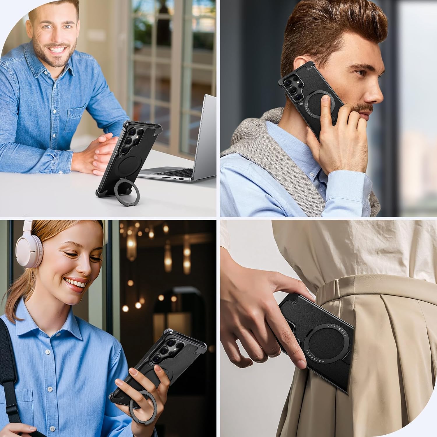 S25 Ultra Case Leather Magnetic with Ring Kickstand, Frameless for Samsung Galaxy S25 Ultra Case for Magsafe, Slim Drop-Proof Protective S25Ultra Cover for Men Women 6.86 Inch, Black