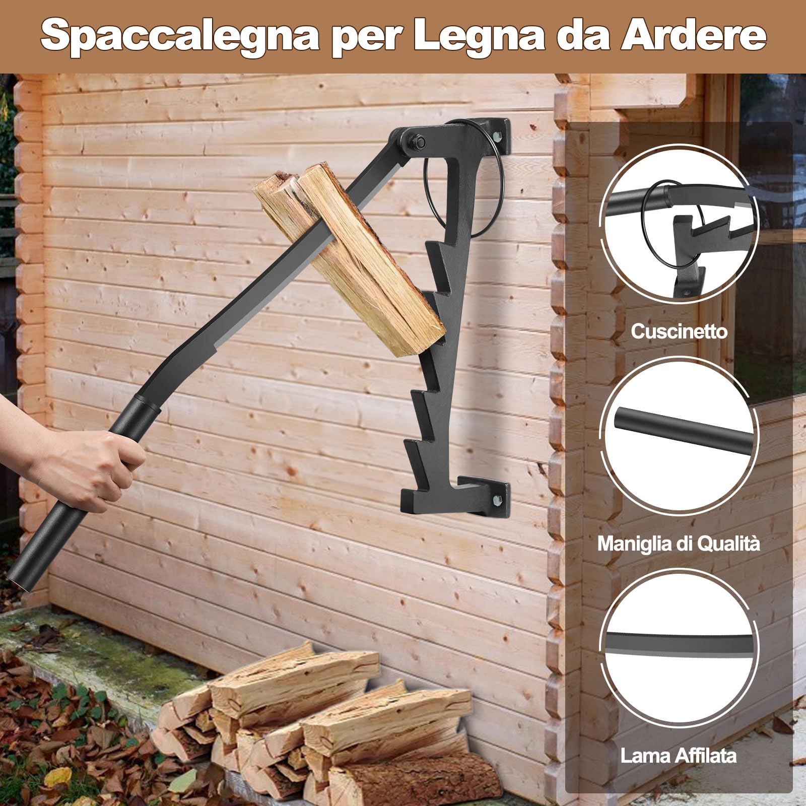 Spaccalegna Manuale, Spaccalegna Manuale da Parete per Legna da Ardere con 2 Manici Staccabili Strumenti per Spaccare Legna Portatile per Casa e Campeggio all'aperto