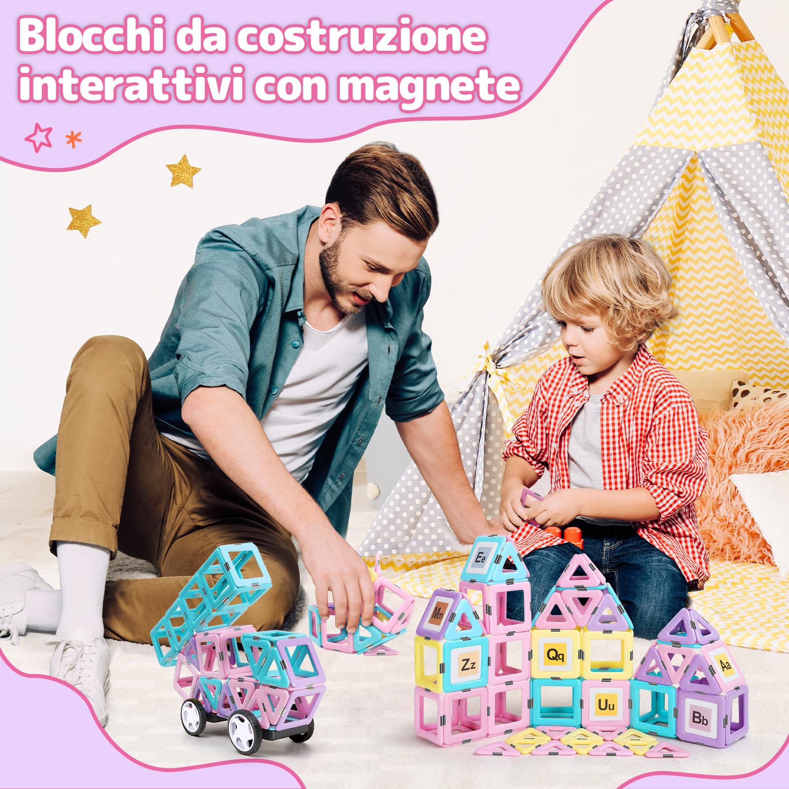 Blocchi da Costruzione Magnetici, 120 pezzi Set di Blocco da Costruzione Giocattolo Magnetico con Ruote Magnetiche per Bambini Ragazze Ragazzi Regalo di Compleanno di Natale