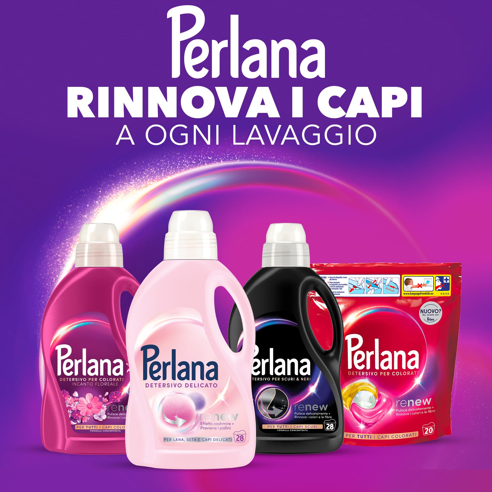 Perlana Detersivo Delicati (8 confezioni da 28 lavaggi), Detersivo lavatrice liquido per lana, seta e delicati, Detersivo delicati per effetto cashmere e fibre rinnovate