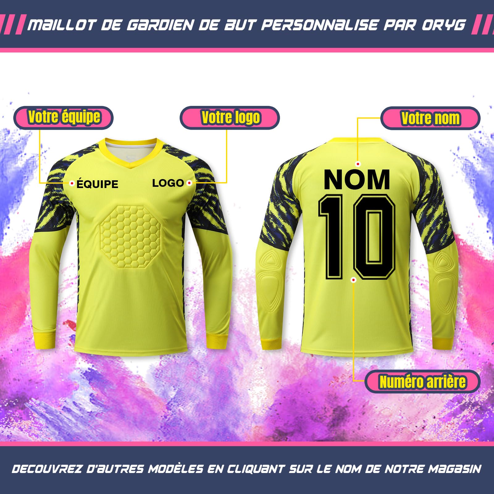 ORYG Maillot Gardien de But Rembourré Enfant Hommes Garçons Kit Gardien Personnalisé avec Nom Numéro Logo de L'équipe