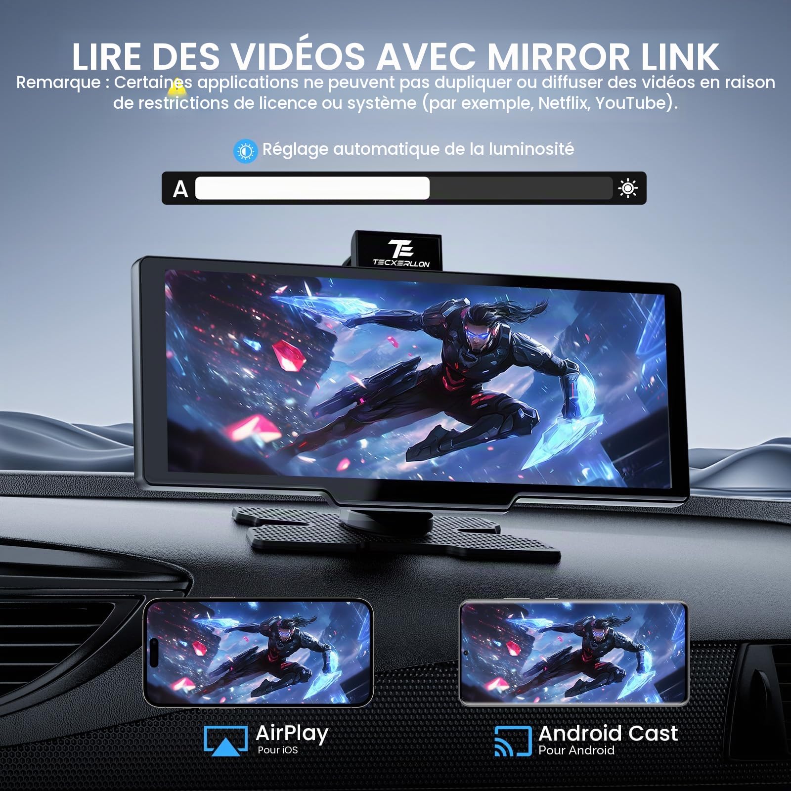 TECXERLLON Carplay sans Fil, 10.26'' Écran Carplay Voiture pour Carplay et Android Auto avec Dash Avant 4K, arrière 1080p, écran Tactile avec GPS, Contrôle Vocal Google/Siri, Bluetooth, Mirror, 64G