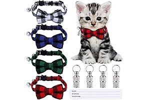 4-Pack Plaid Adjustable Kitten Bow Tie Collars with Anti-Lost Tags