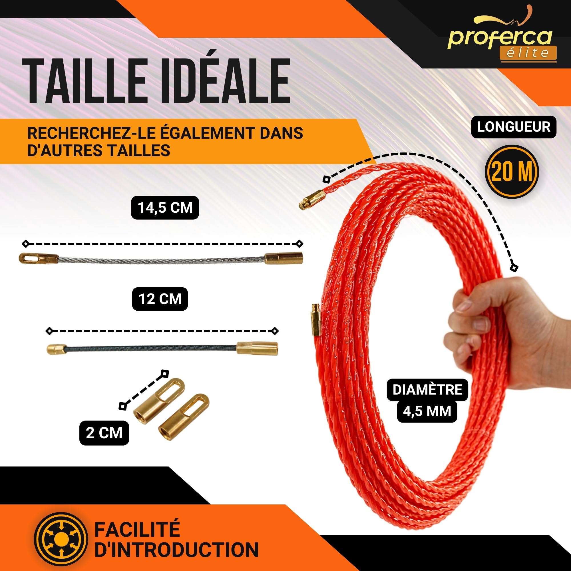 Aiguille Electricien 4.5mm 20 Mètres | Aiguille Tire Fil Électrique | Tire Câble Robuste pour Électriciens | Force de Poussée Maximale
