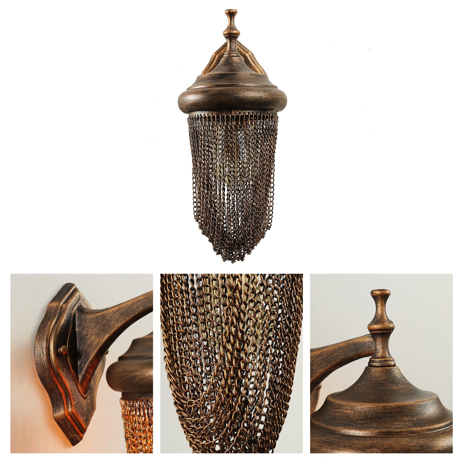 Lot de 2 appliques murales rustiques ambrées - Bronze brossé rétro - Lampe de ferme industrielle vintage - Éclairage de porche pour intérieur, chambre à coucher, salon (sans ampoule)