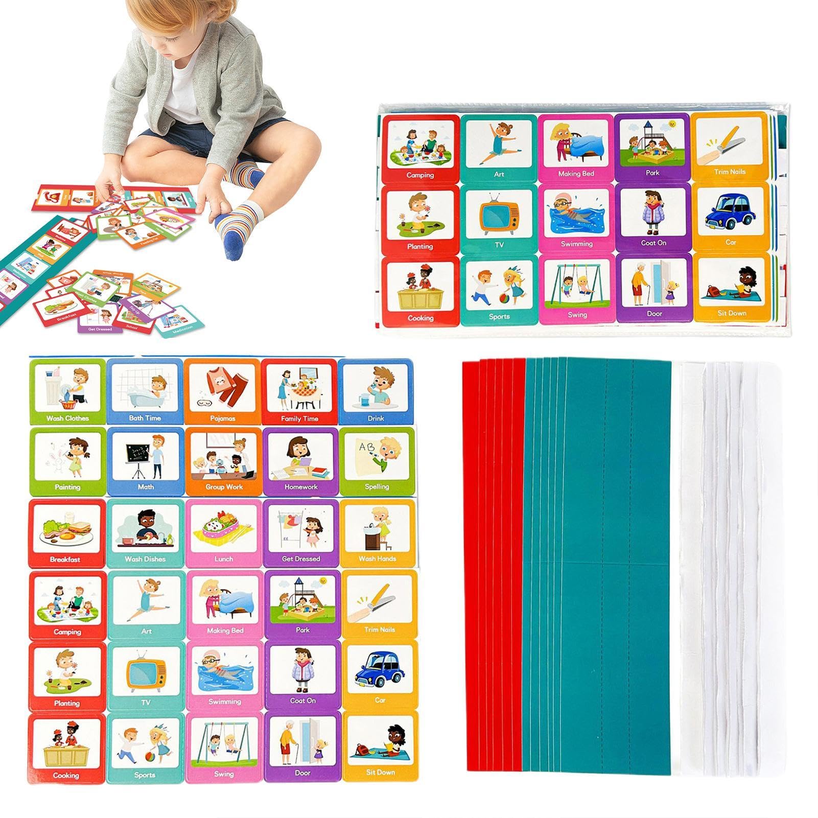 Teksome Agenda diaria para niños | Tabla de rutina para dormir | Planificador de pared con 60 tarjetas para crear buenos hábitos visuales para los niños