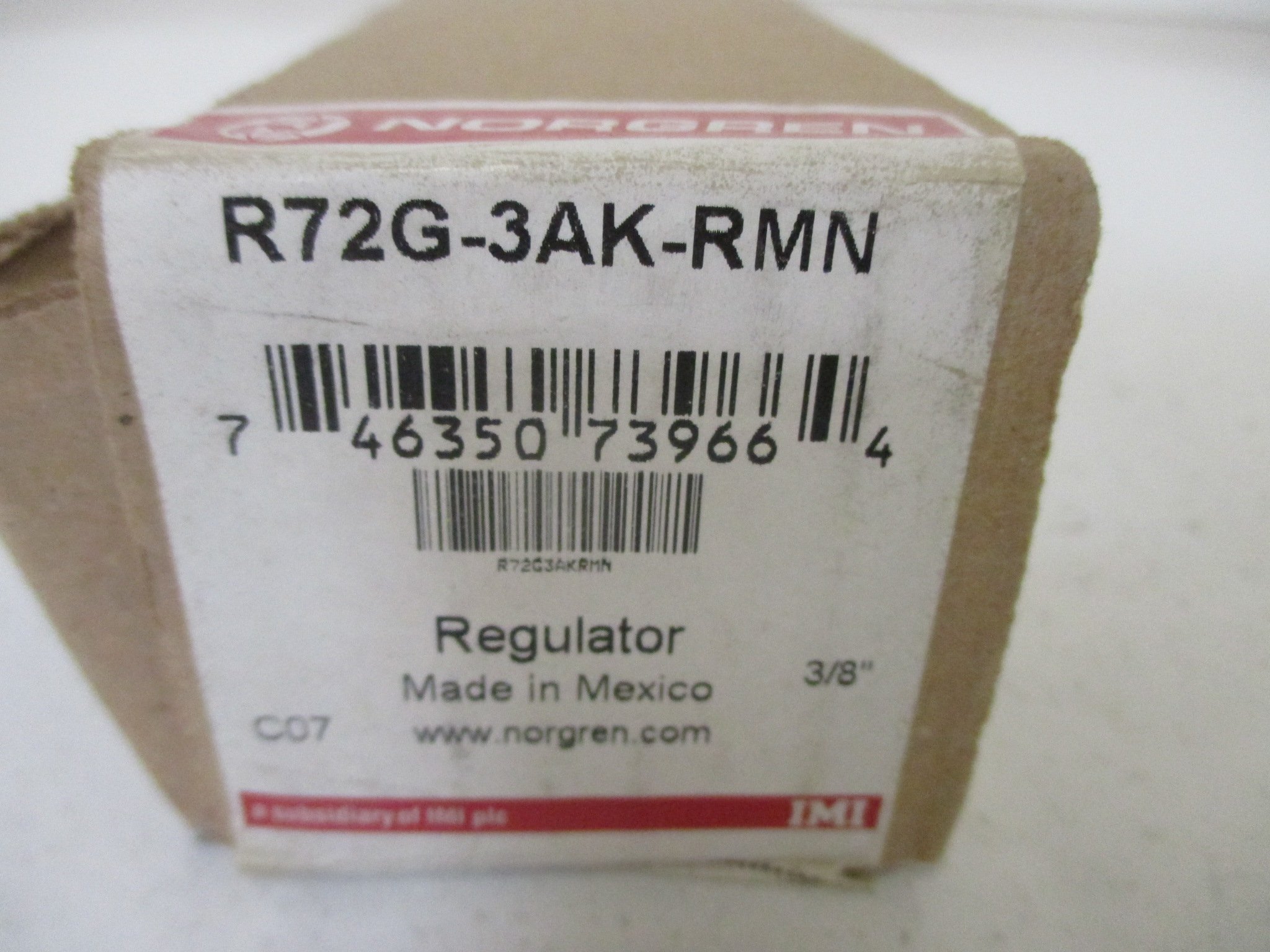 NORGREN R72G-3AK-RMN 0.3-10 BAR, 3/8 INCH PTF Port, Operating Temperature: -34 to +65 Degrees C, Pressure Regulator, Without Gauge