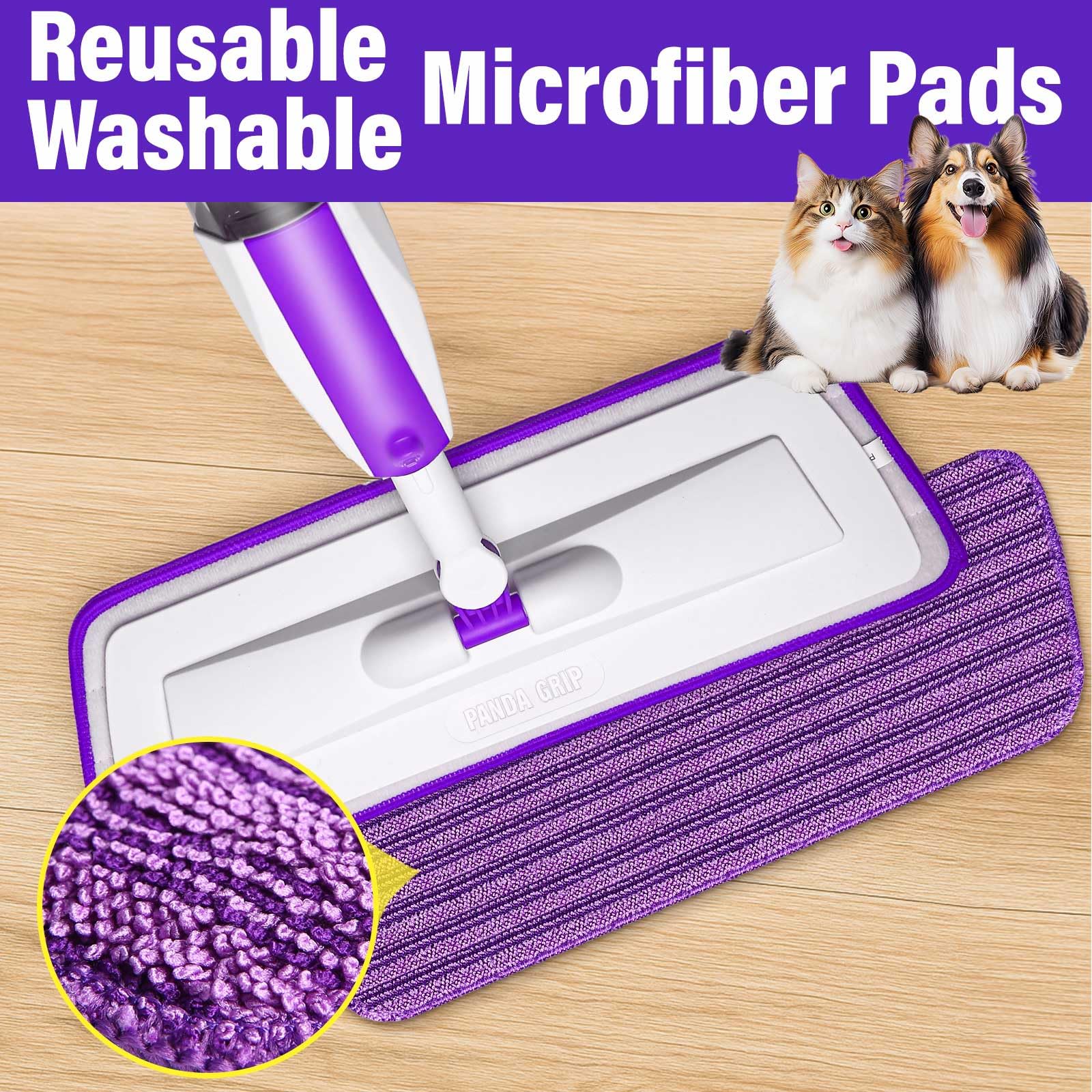 Mopas para limpieza de suelos, mopa húmeda con botella de spray recargable y 3 almohadillas de microfibra lavables, uso doméstico o comercial, mopa plana seca y húmeda para madera dura, laminada,