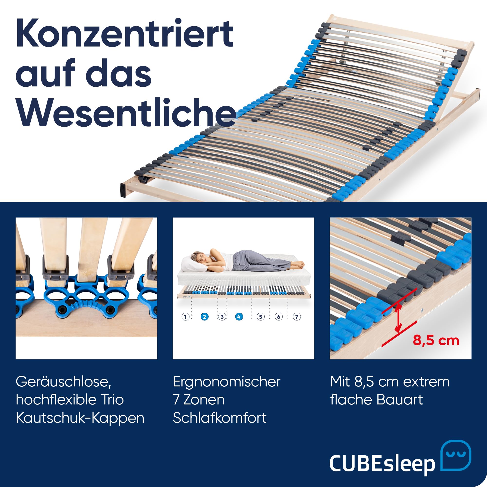 CubeSleep 2 STK. 7-Zonen Lattenrost Pure Eco KF 42-Leisten 90x200cm | Kopfteil verstellbar | Made In Germany | GS Zertifiziert – geprüfte Sicherheit (Doppelpack 90 x 200 cm)